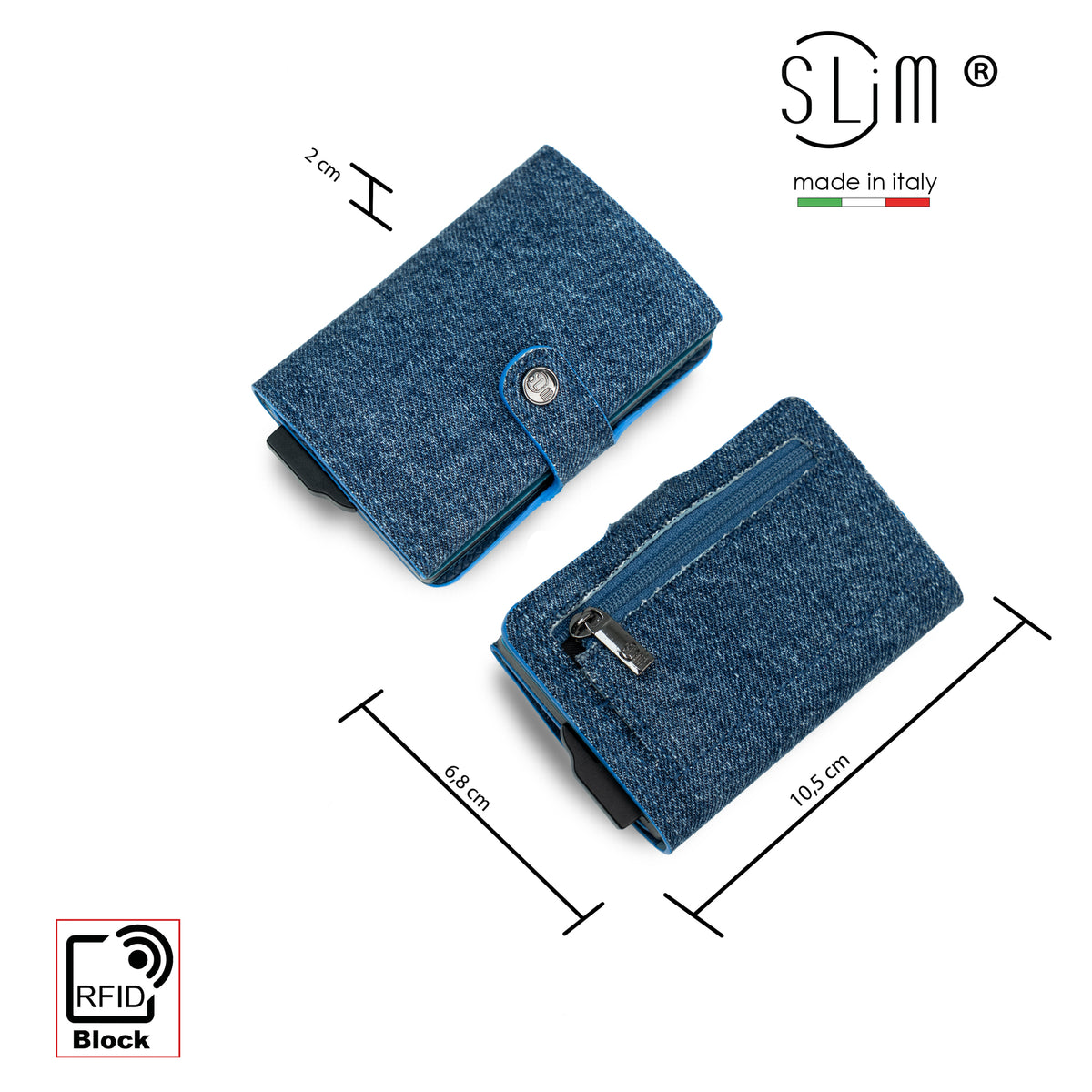 Porta Carte Jeans e Vera Pelle Blu Bottalata con zip porta monete