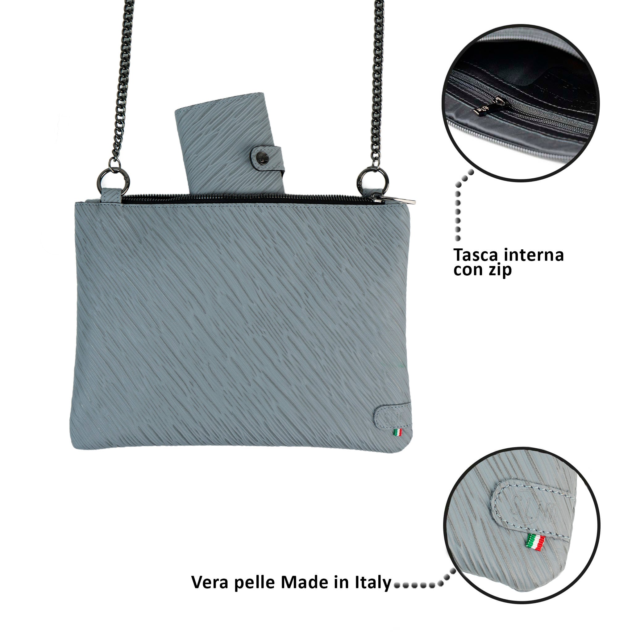 Clutch Bag with Shoulder Strap in Genuine Epi Leather in Black