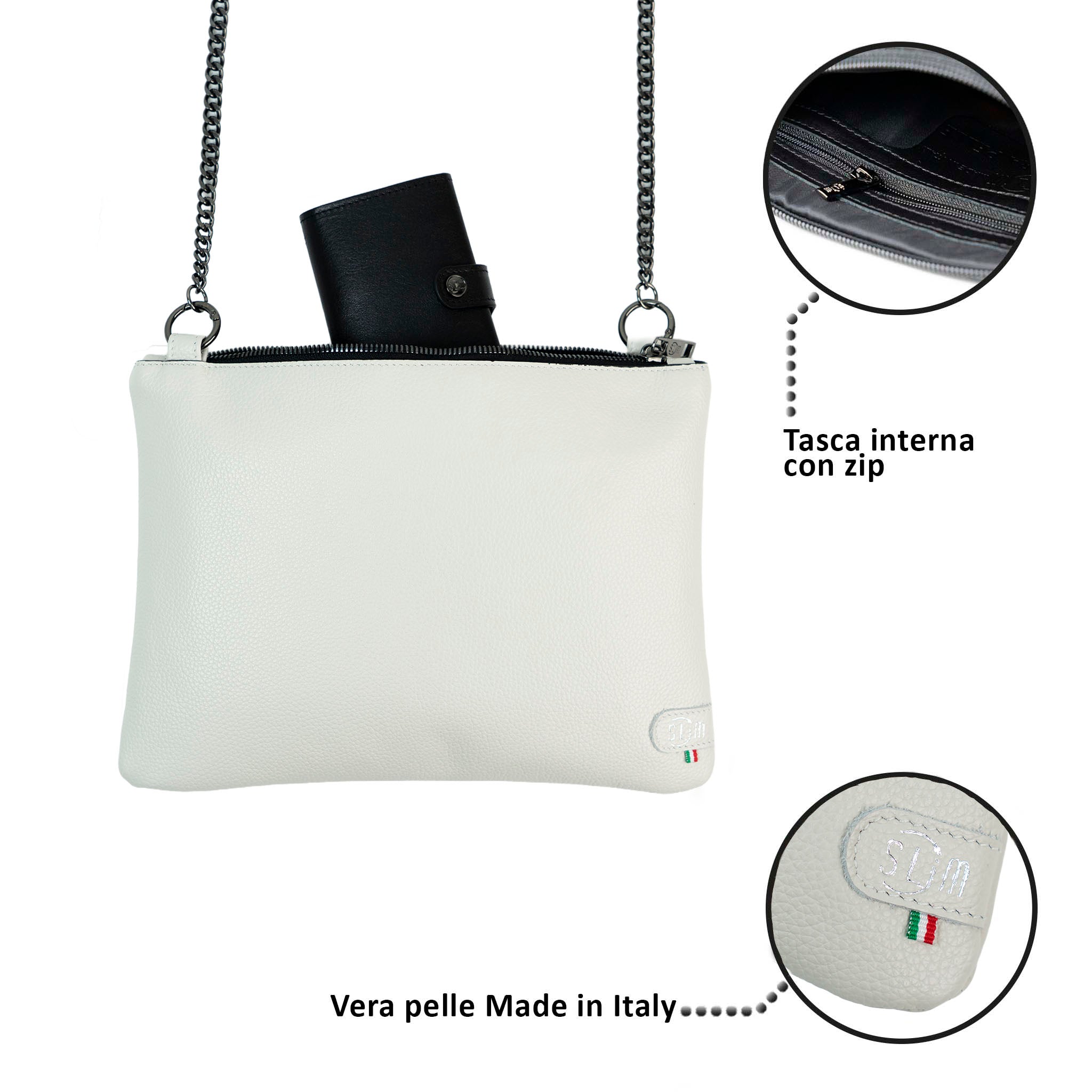 Clutch Bag with Shoulder Strap in Genuine Red Drummed Leather