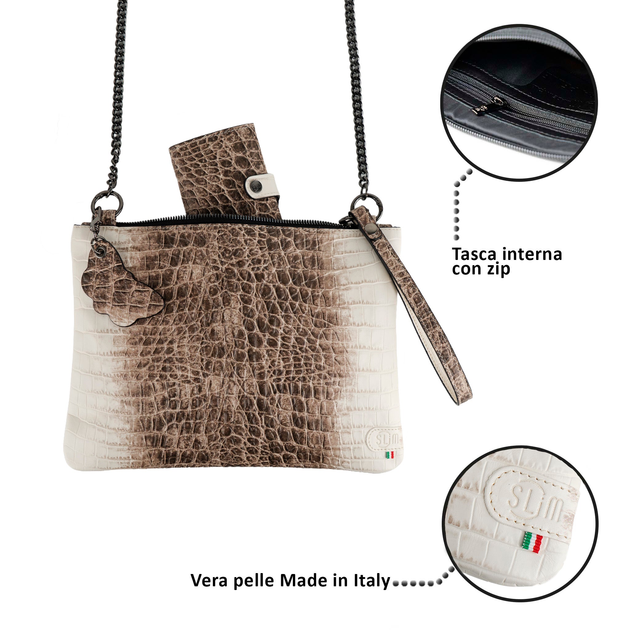 Clutch Bag with Wristband in Genuine Black Saffiano Leather