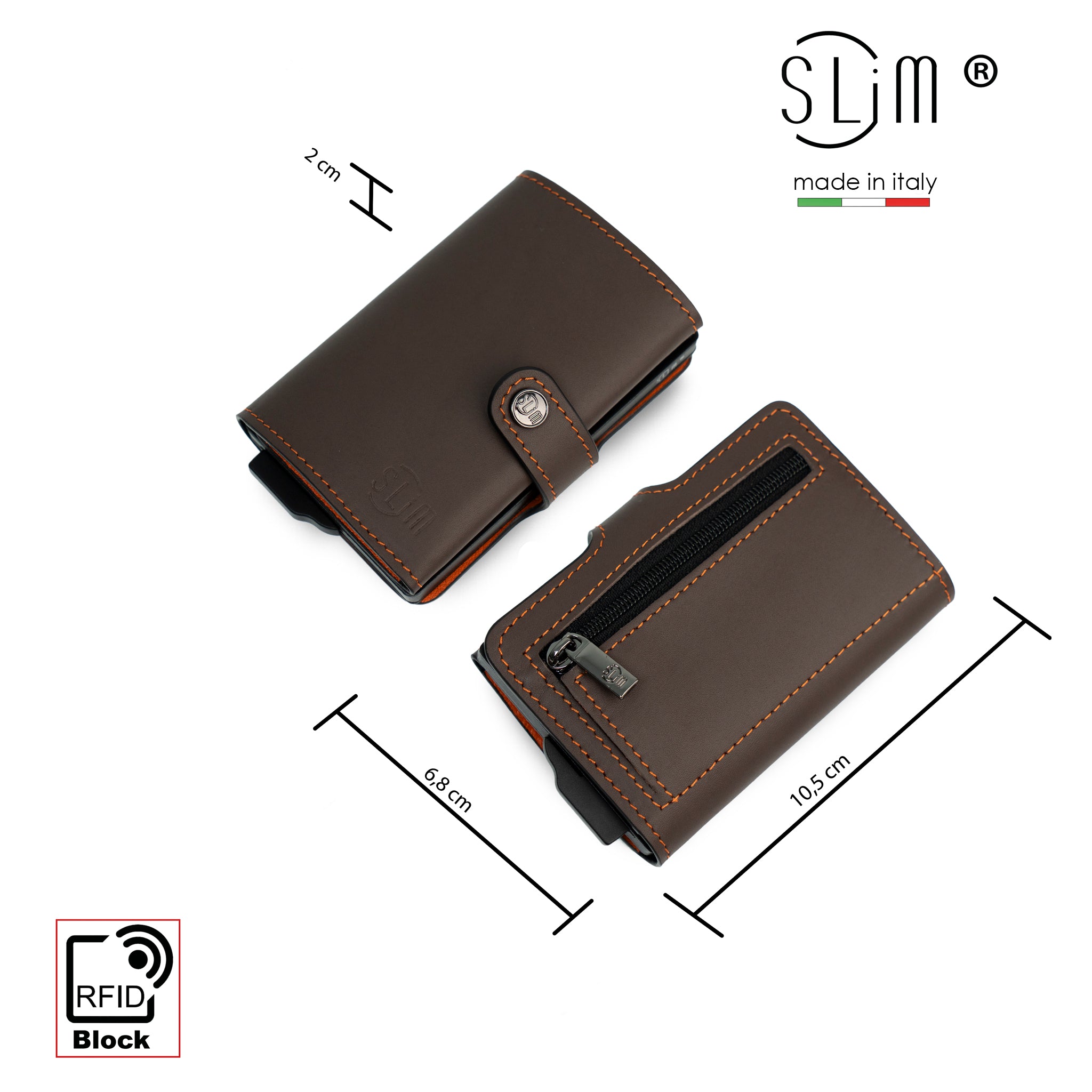 Porta Carte Vera Pelle Testa di Moro e Arancio con zip