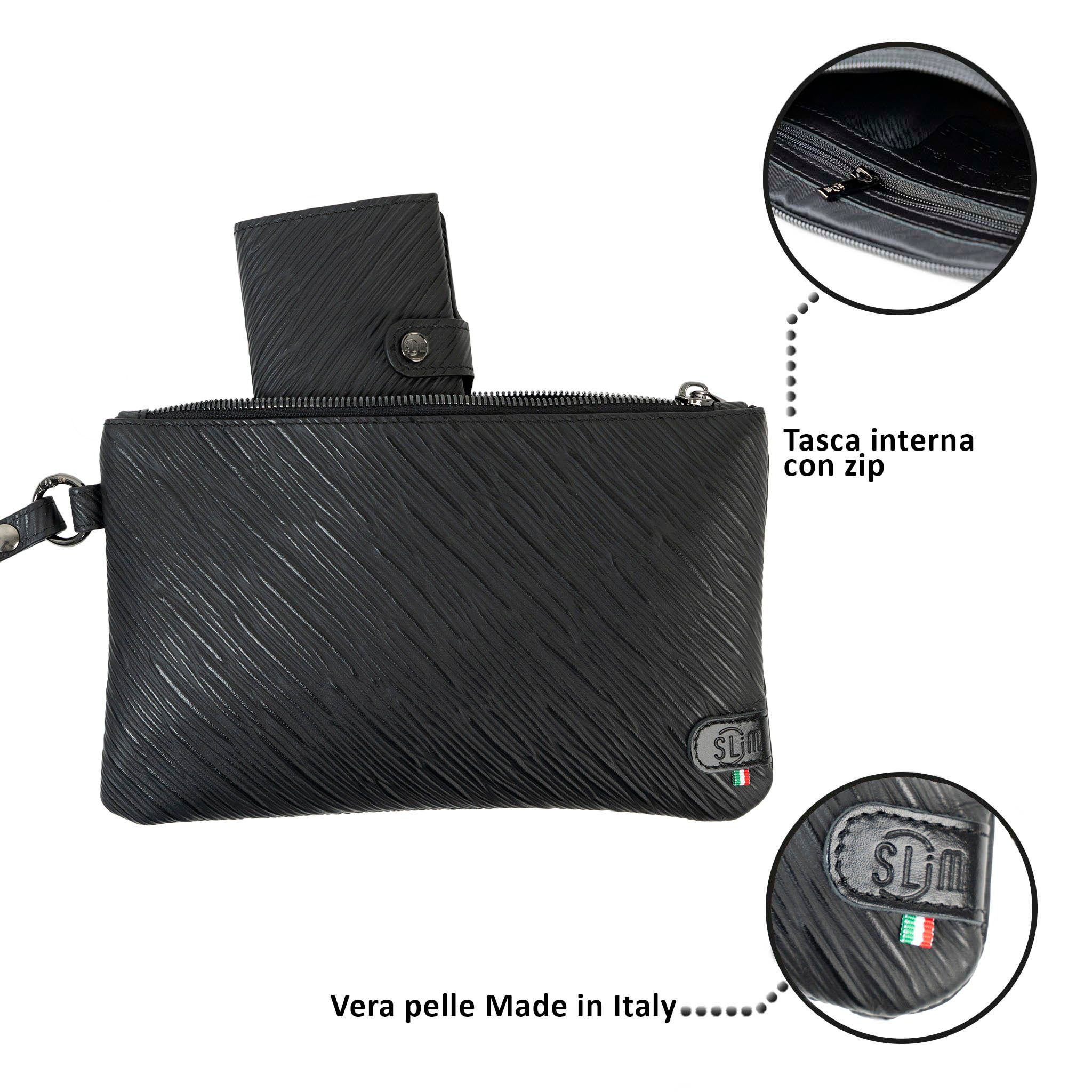 Pochette con Polsiera Vera Pelle Epi Nero