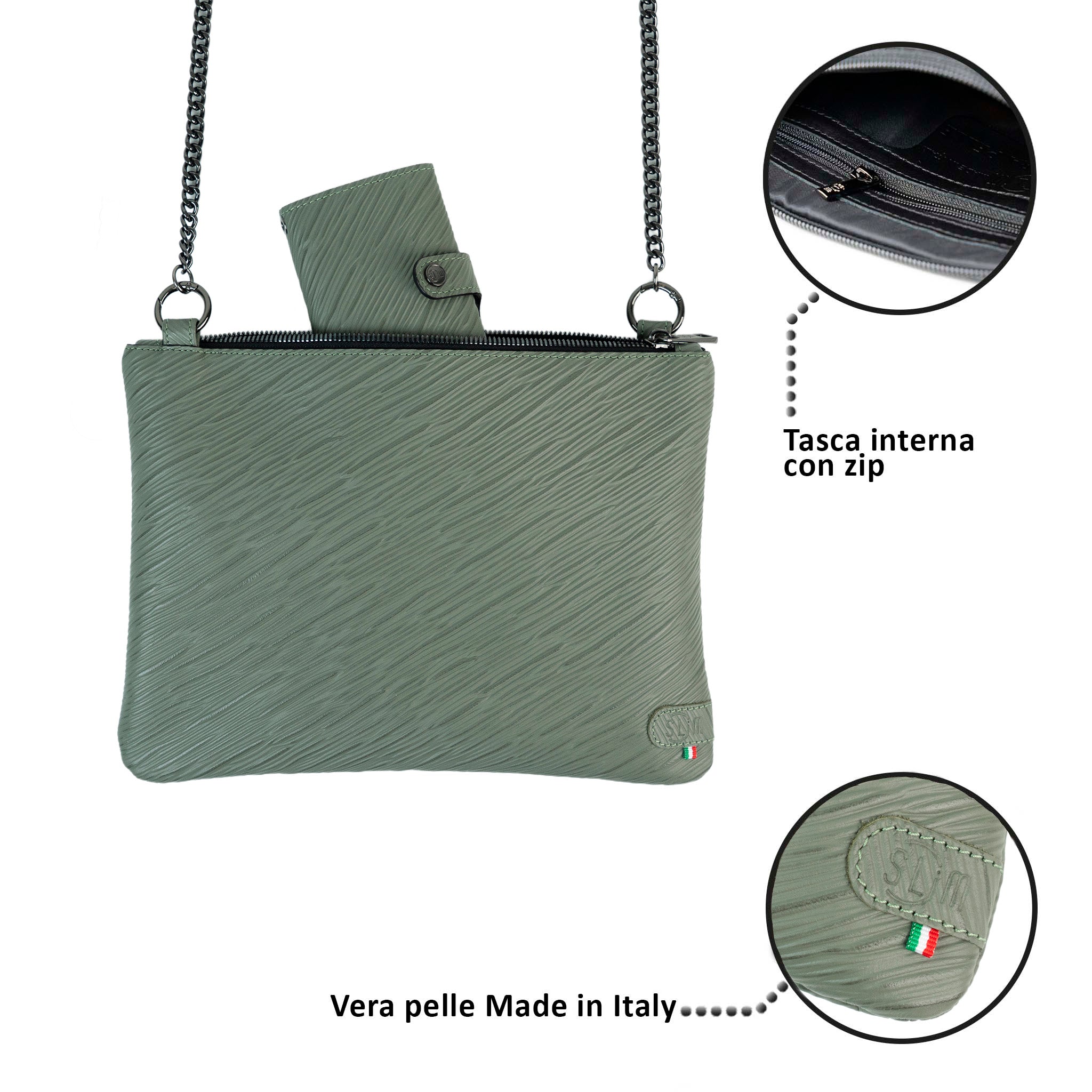 Clutch Bag with Shoulder Strap in Genuine Epi Leather in Black
