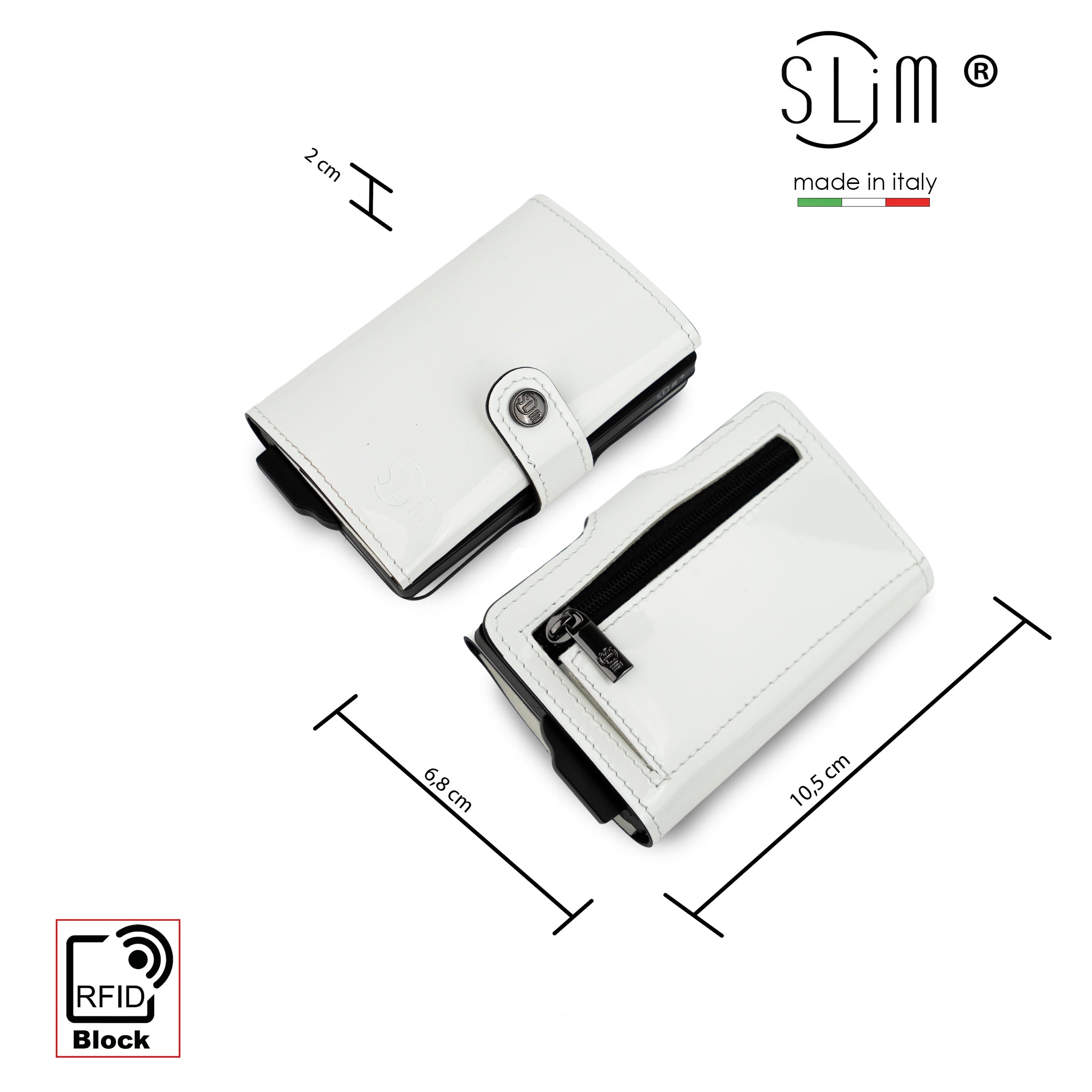 Porta Carte Vera Pelle Specchio Bianco con Zip