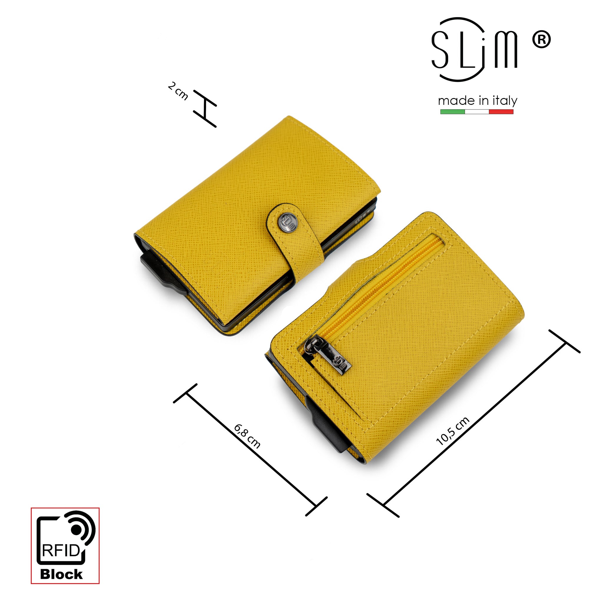 Portacarte Vera Pelle Saffiano Anti Graffio Giallo