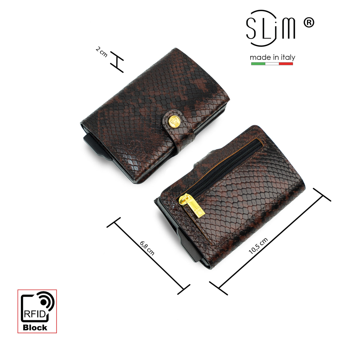 SLim®️ Vera Pelle Vipera Marrone