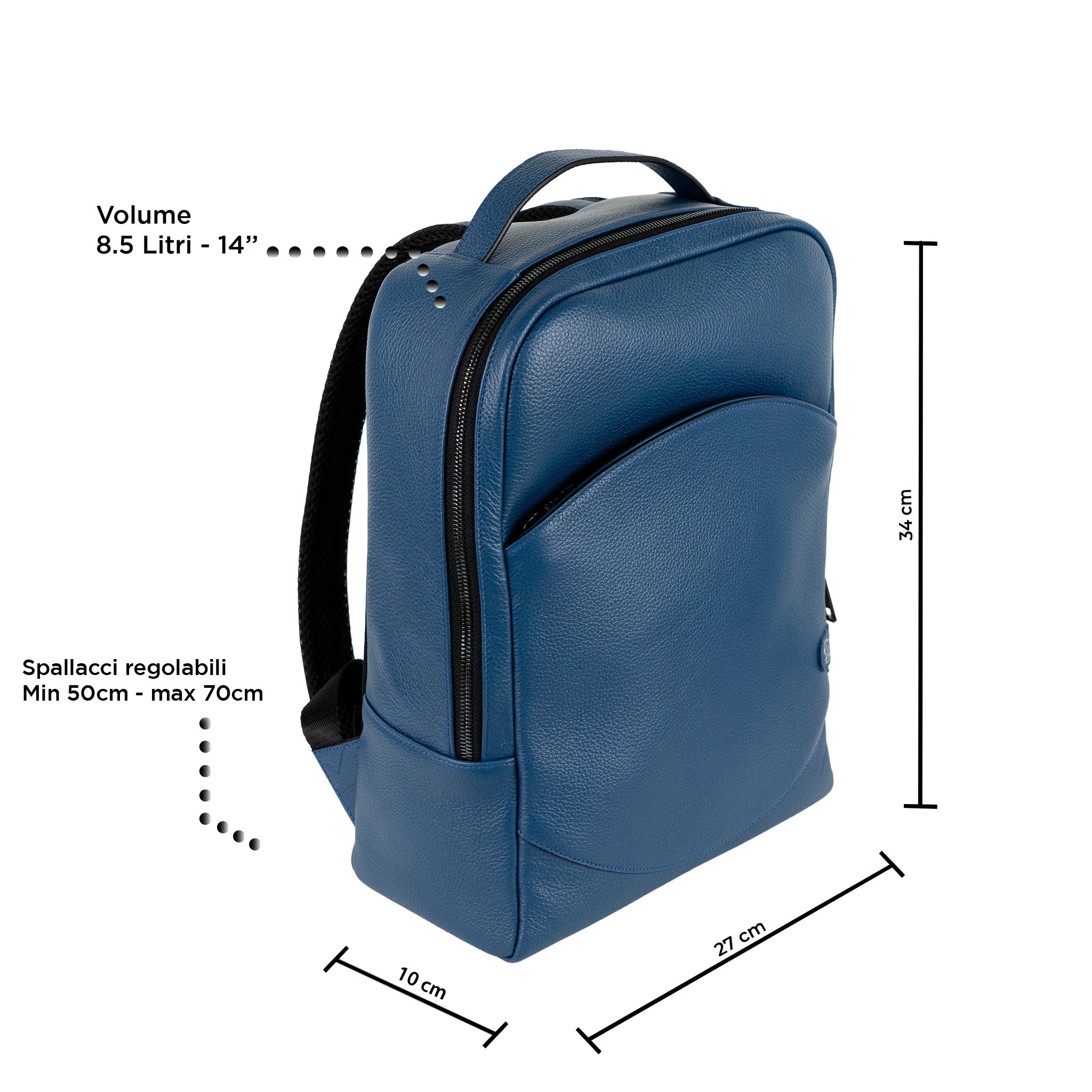 Zaino Medio Vera Pelle Bottalato Blu