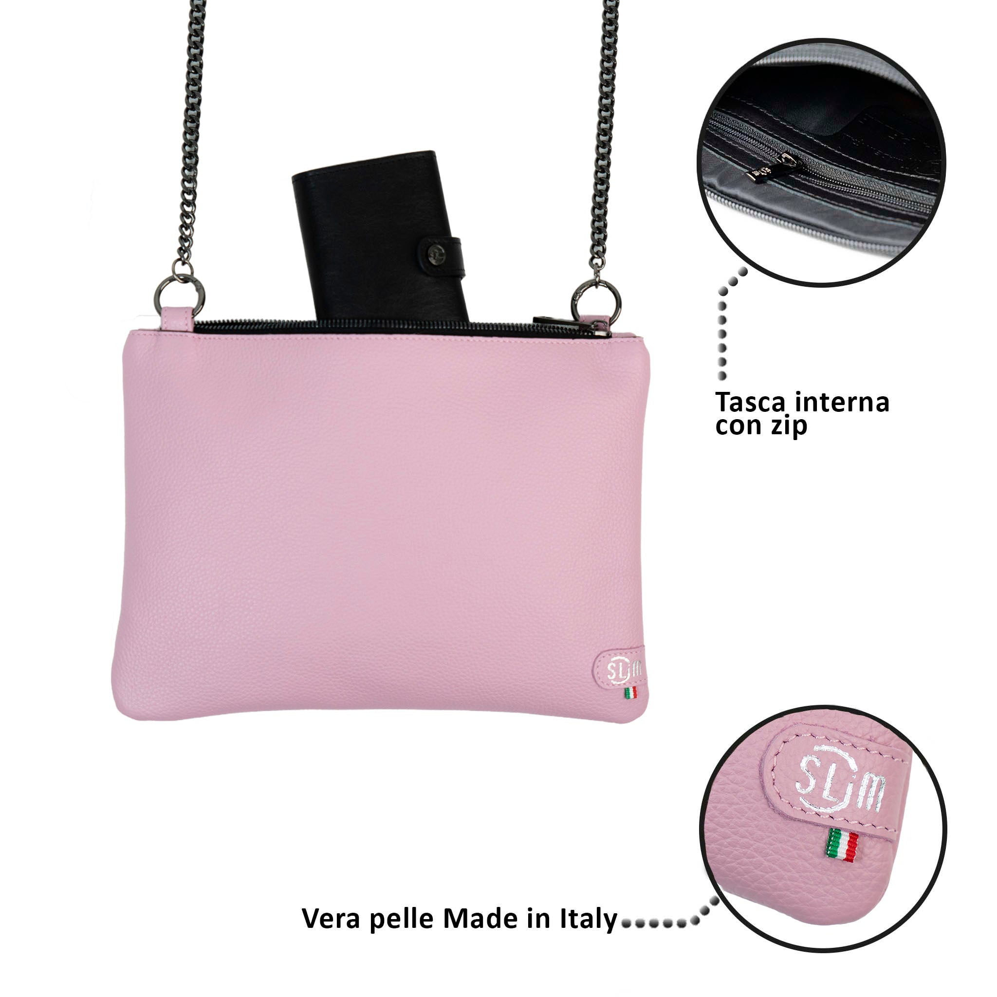 Clutch Bag with Shoulder Strap in Genuine Red Drummed Leather