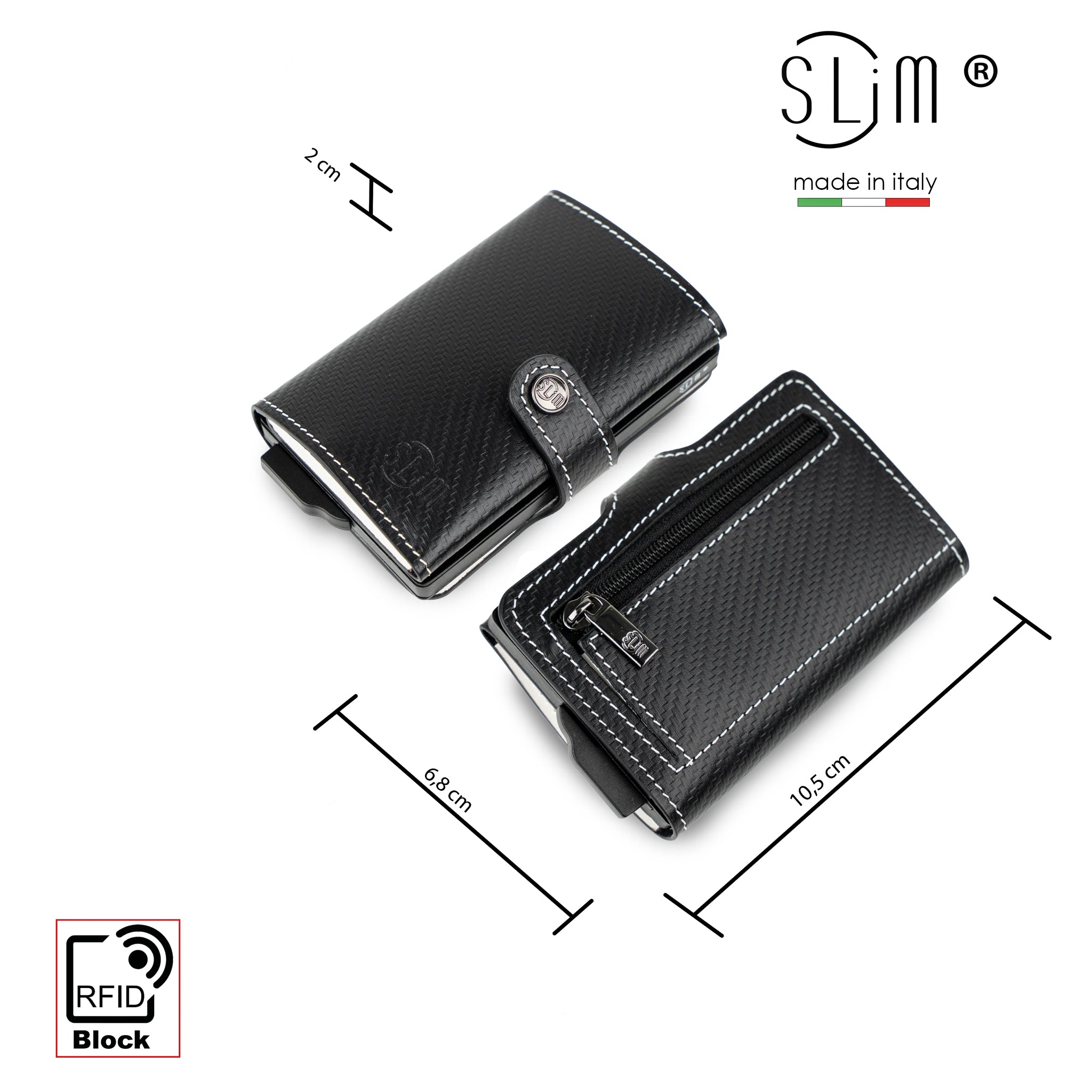 Porta Carte Vera Pelle Carbon Style Nero/Bianco con zip
