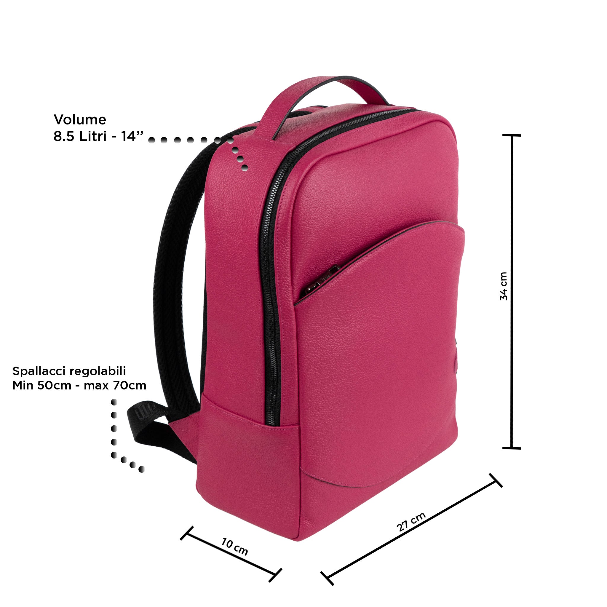 Zaino Medio Vera Pelle Bottalato Fucsia