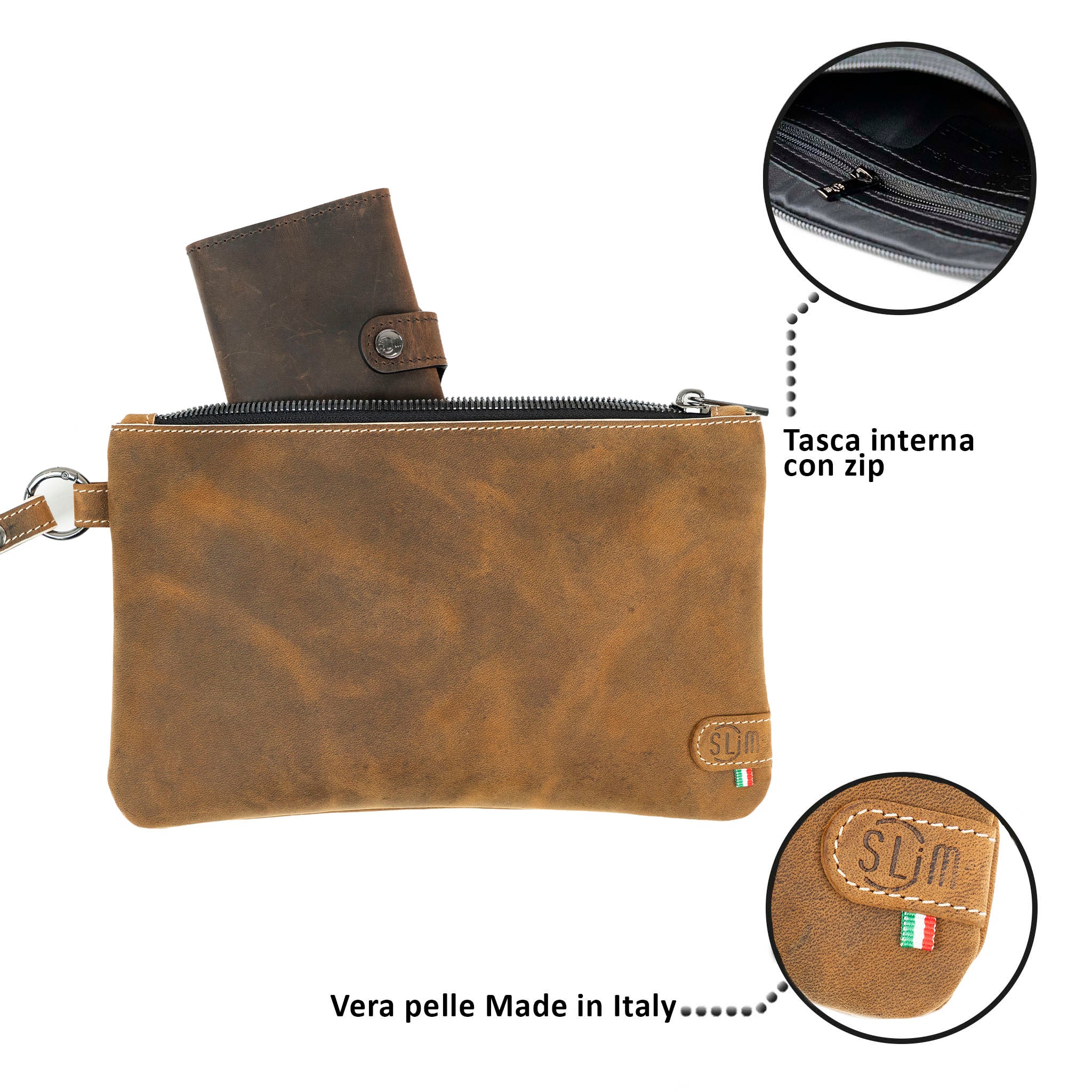 Crazy Leather Dark Brown Genuine Leather Wristlet Clutch