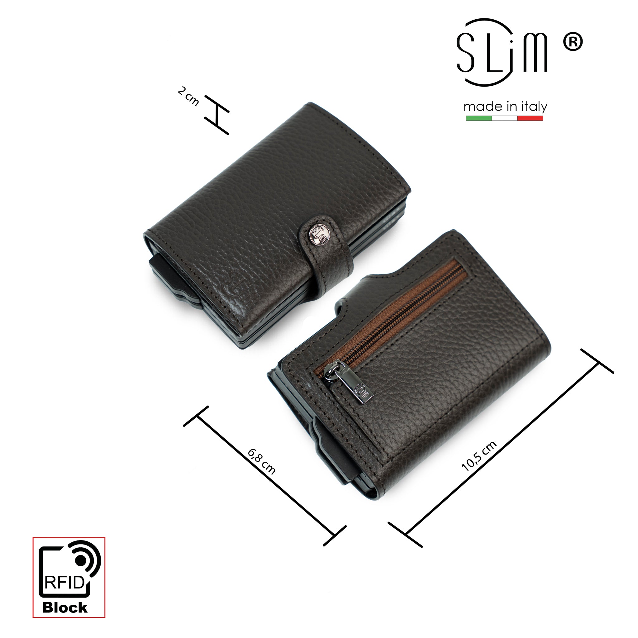 Porta Carte Vera Pelle Bottalato Marrone Doppia Cassa