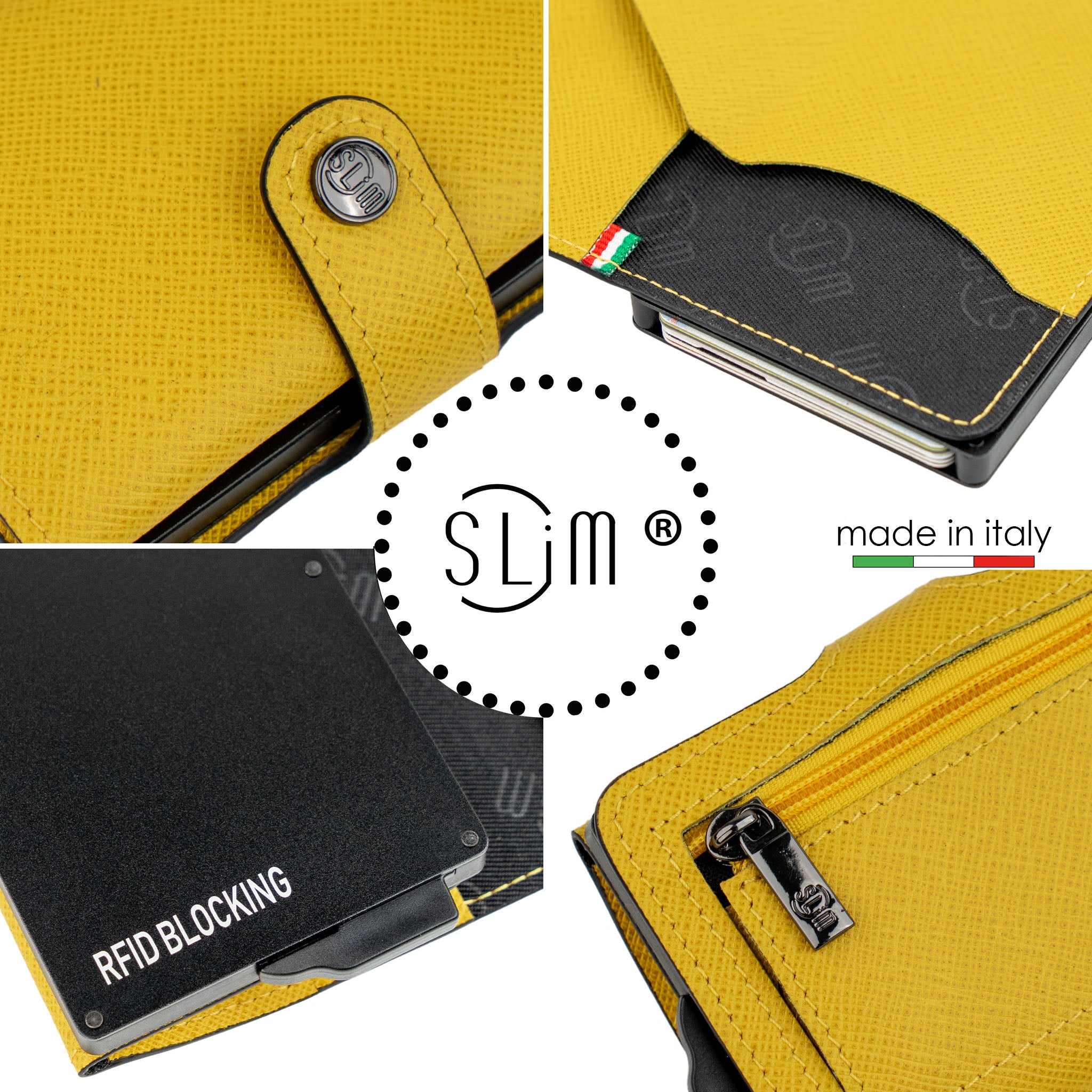 Portacarte Vera Pelle Saffiano Anti Graffio Giallo