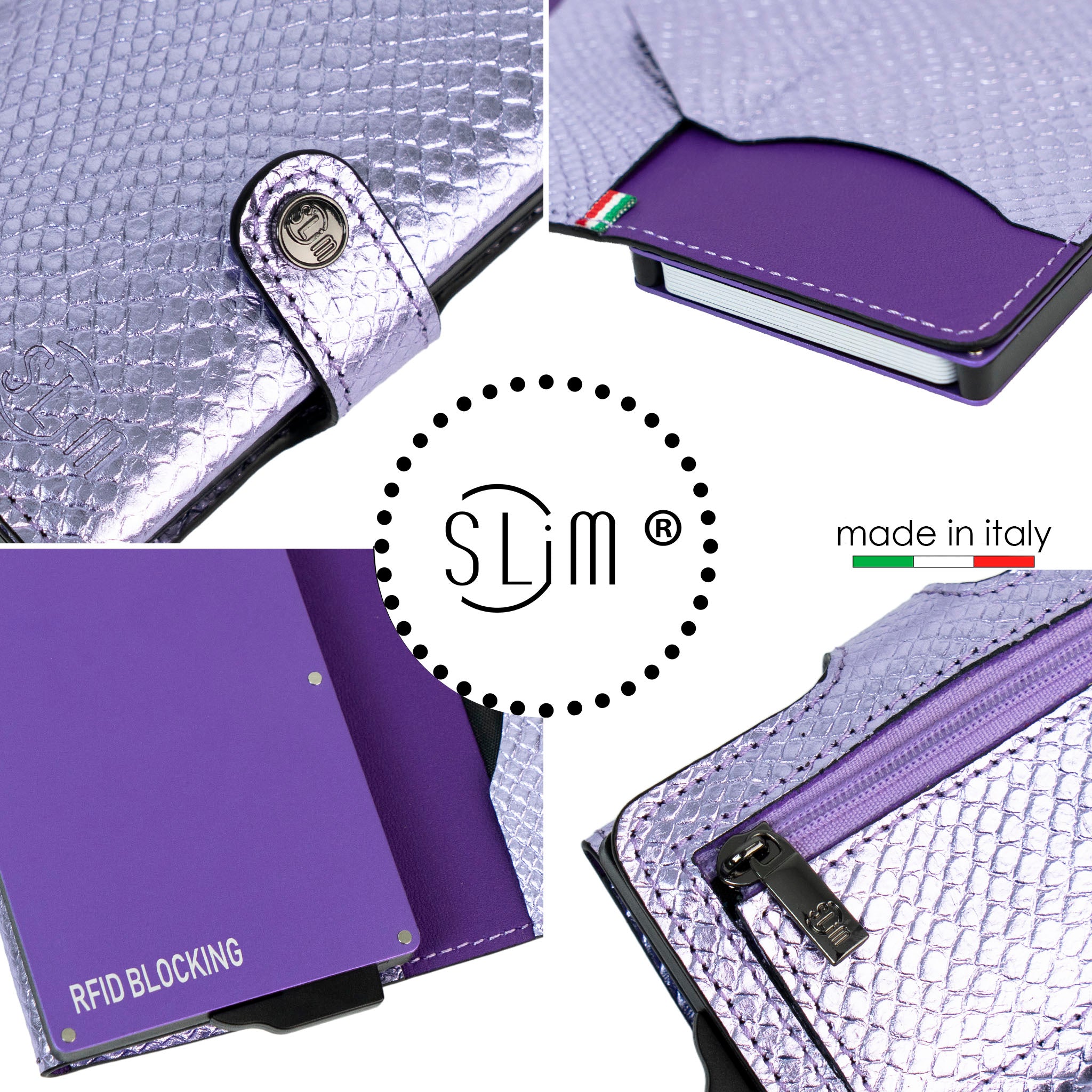 Portacarte Vera Pelle Tejus Laminato Viola