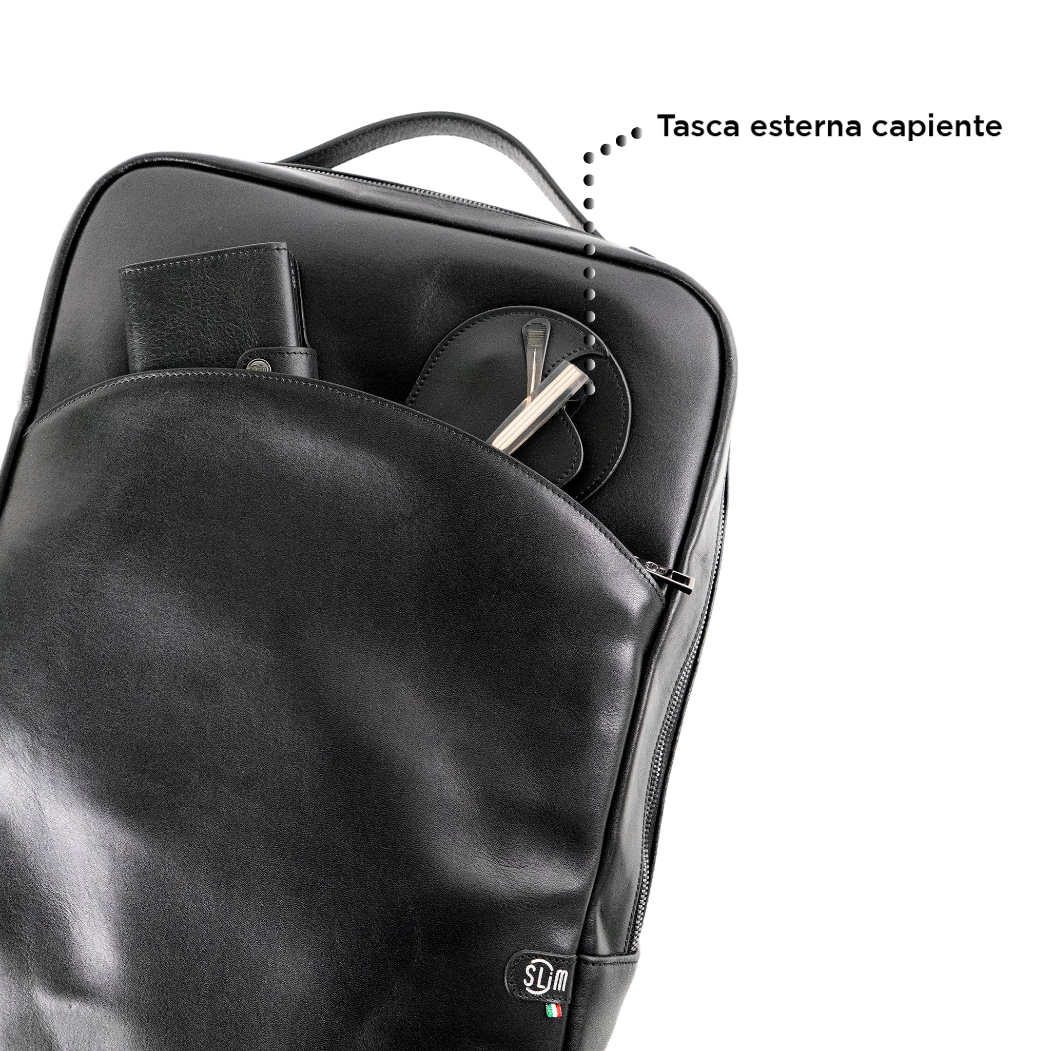 Zaino Grande Vera Pelle Vegetale Nero