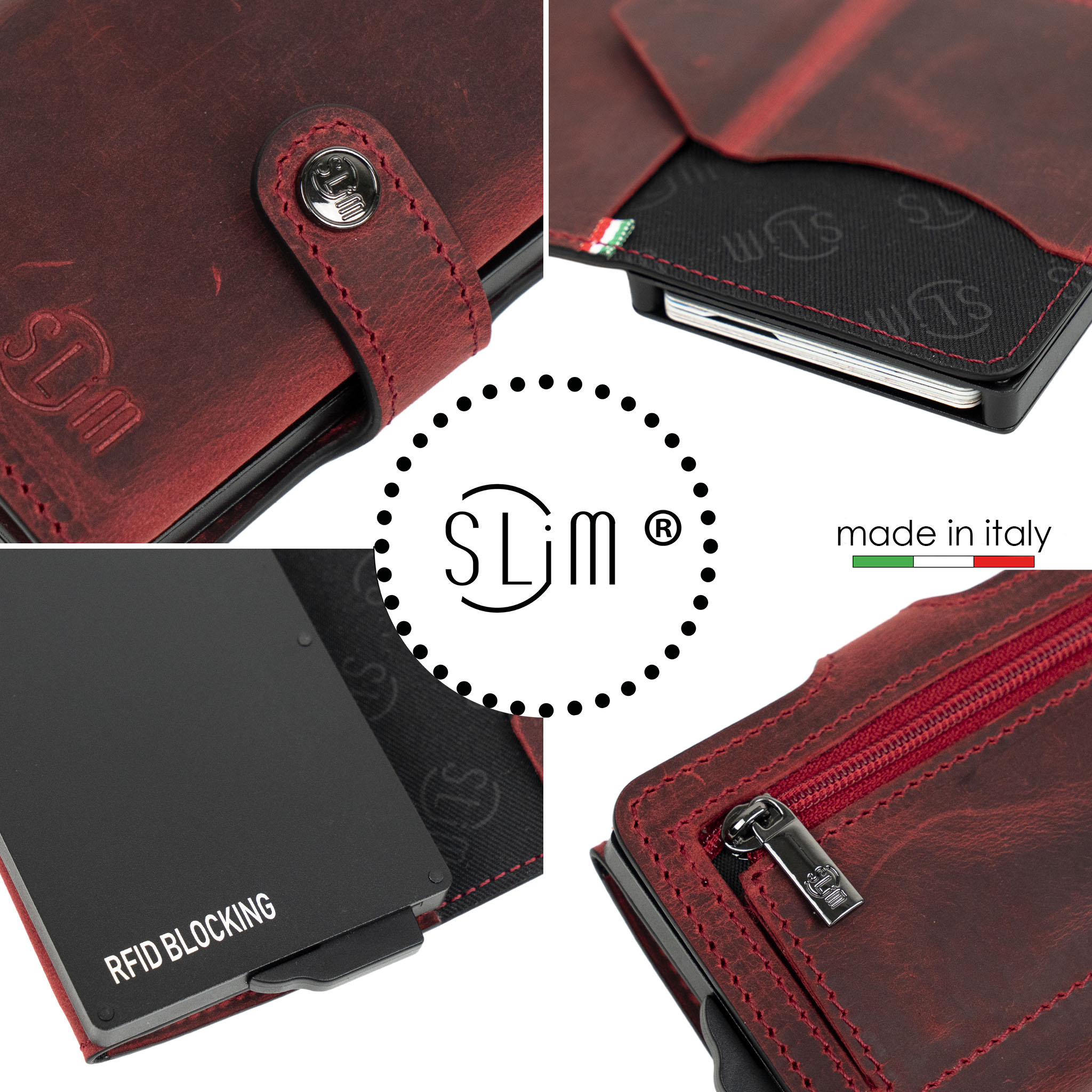 Porta Carte Vera Pelle Crazy Horse Rosso