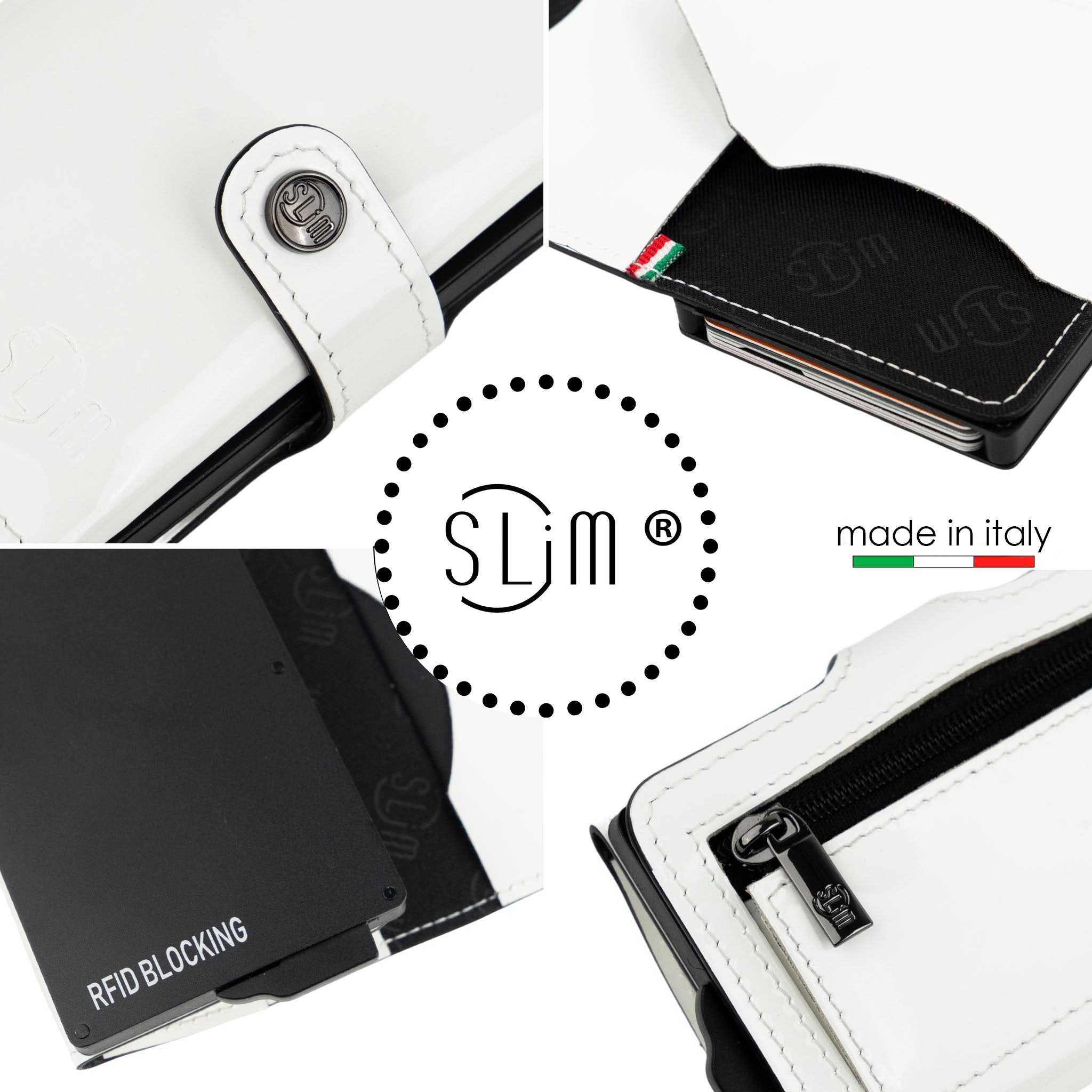Porta Carte Vera Pelle Specchio Bianco con Zip