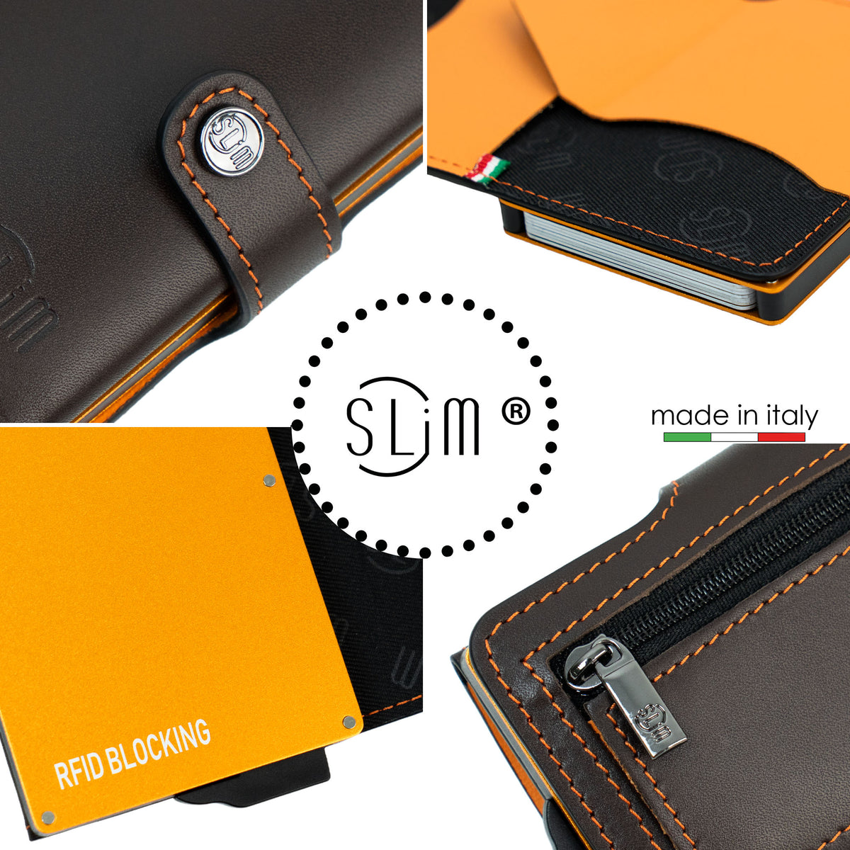 Porta Carte Vera Pelle Testa di Moro e Arancio con zip