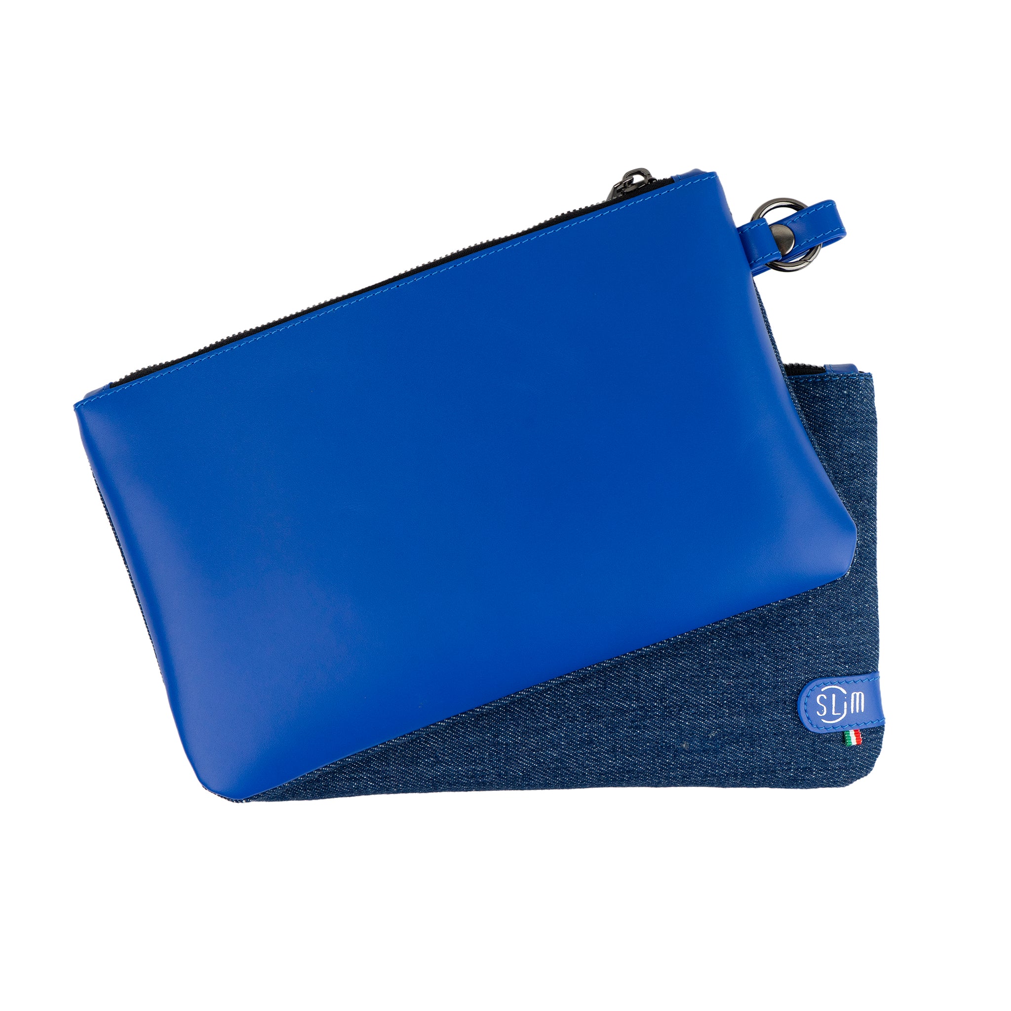 Pochette con Polsiera Vera Pelle Jeans/ Vera Pelle Blu Elettrico