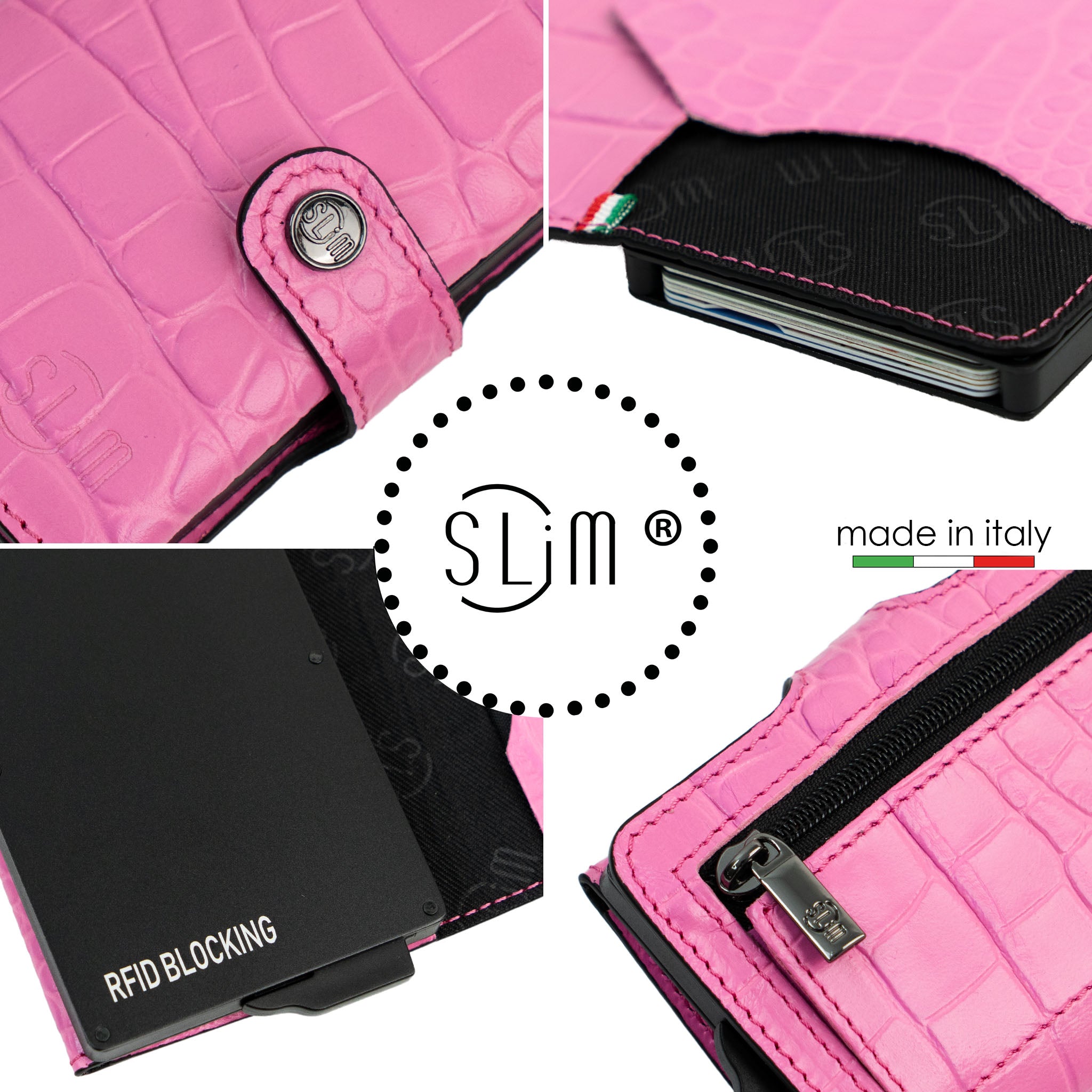 Portacarte Vera Pelle Cocco Rosa Matt
