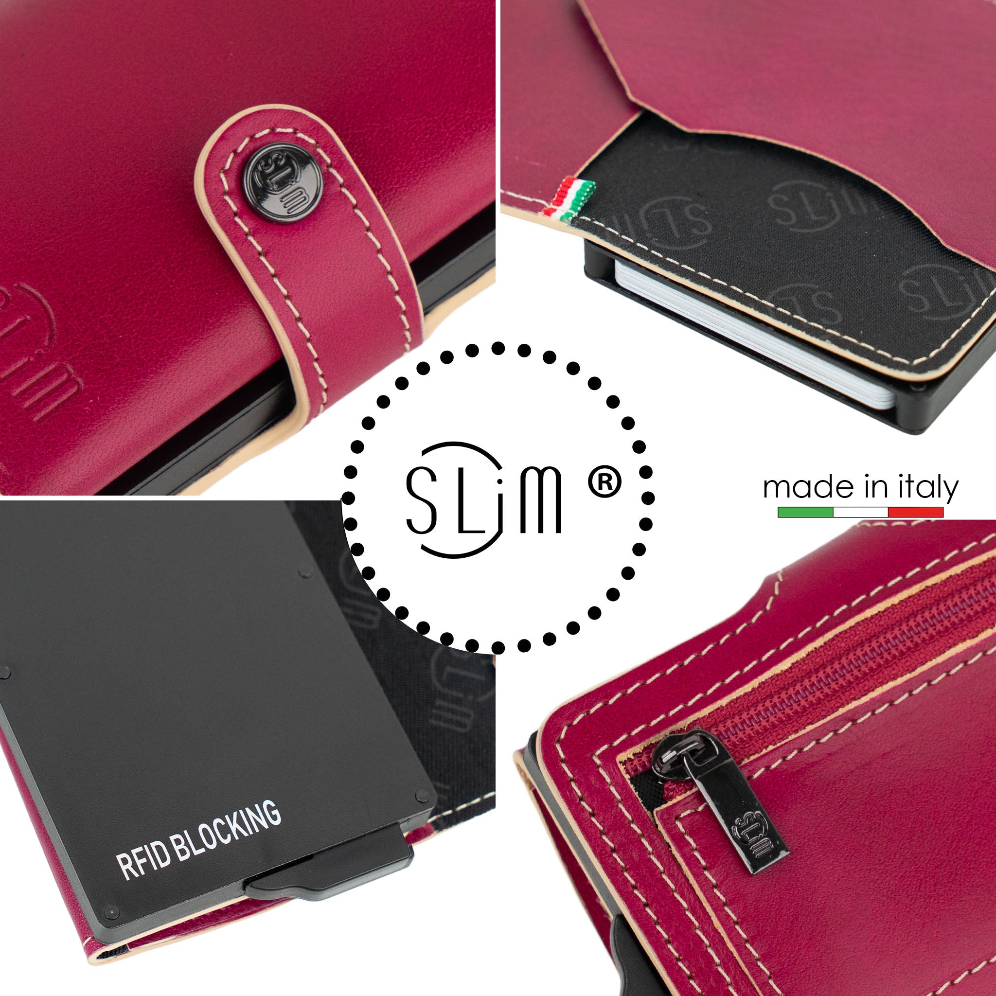 Porta Carte Vera Pelle Concia Al Vegetale Fucsia Zip