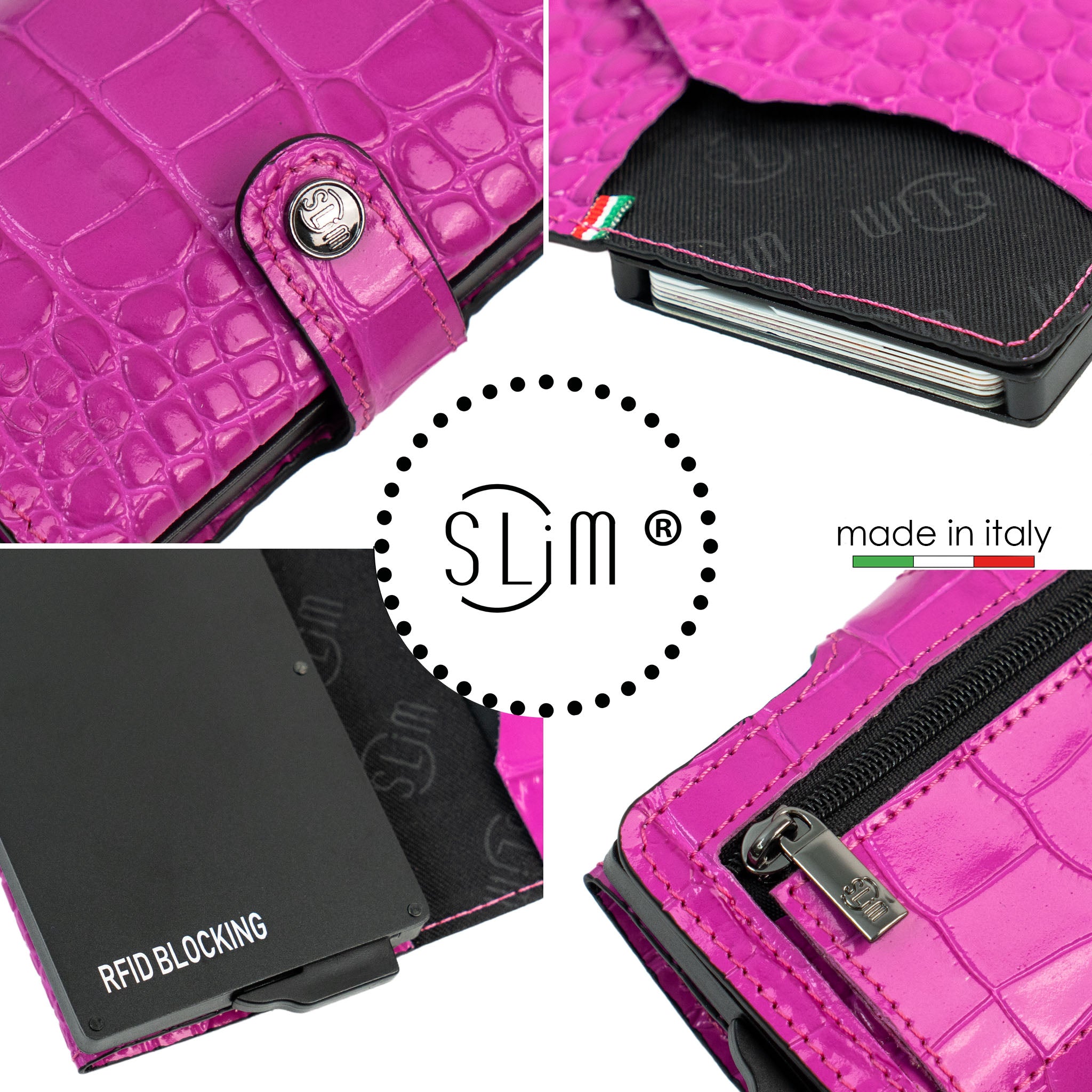Portacarte Vera Pelle Cocco Fucsia