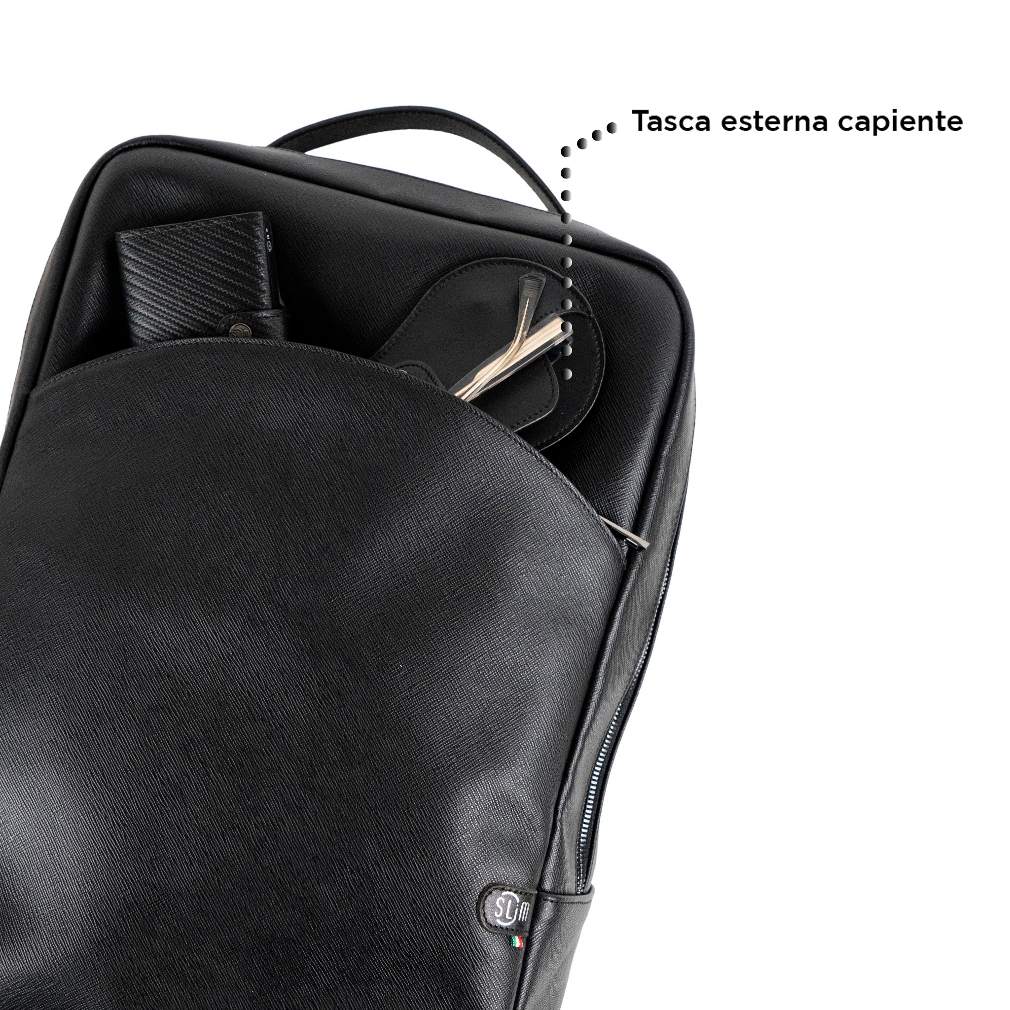 Zaino Grande Vera Pelle Saffiano Nero