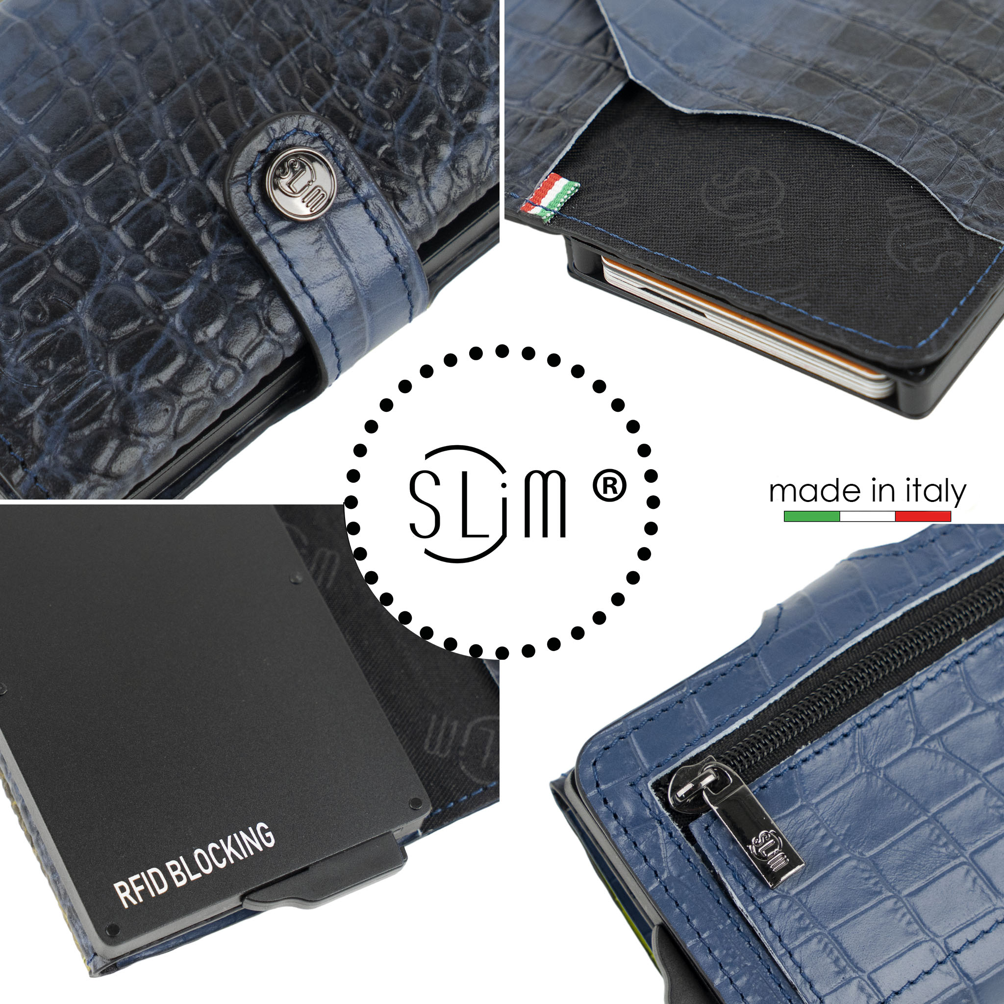 Portacarte Vera Pelle Cocco Blu
