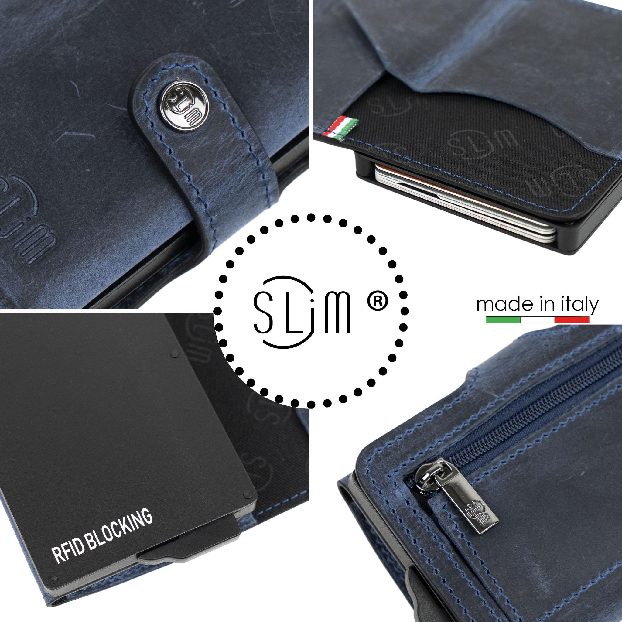 Porta Carte Vera Pelle Crazy Horse Blu