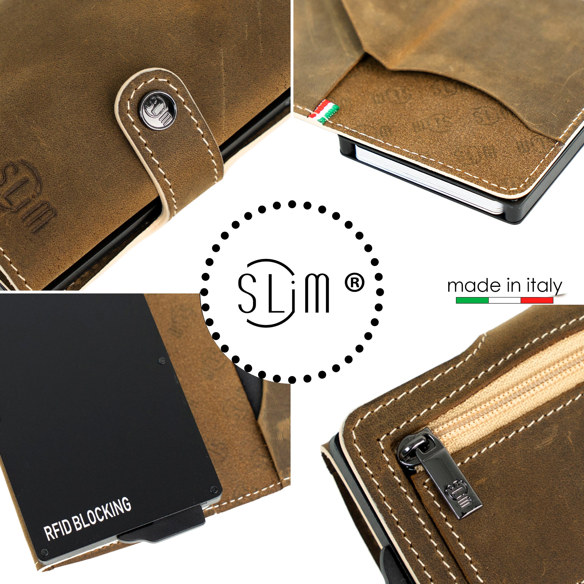 Porta Carte Vera Pelle Crazy Horse Cuoio con zip