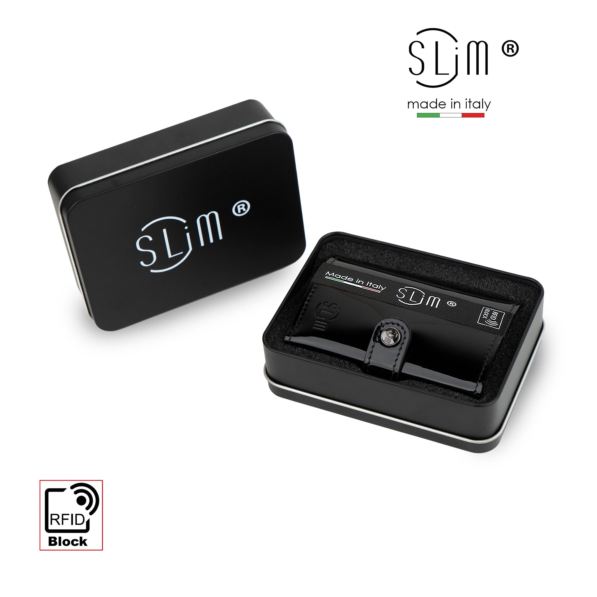 Porta Carte Vera Pelle Specchio Nero con Zip