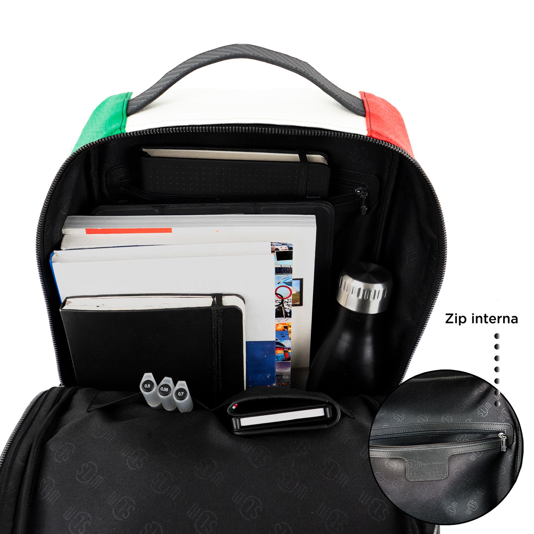 Zaino Medio Vera Pelle Carbon Italia