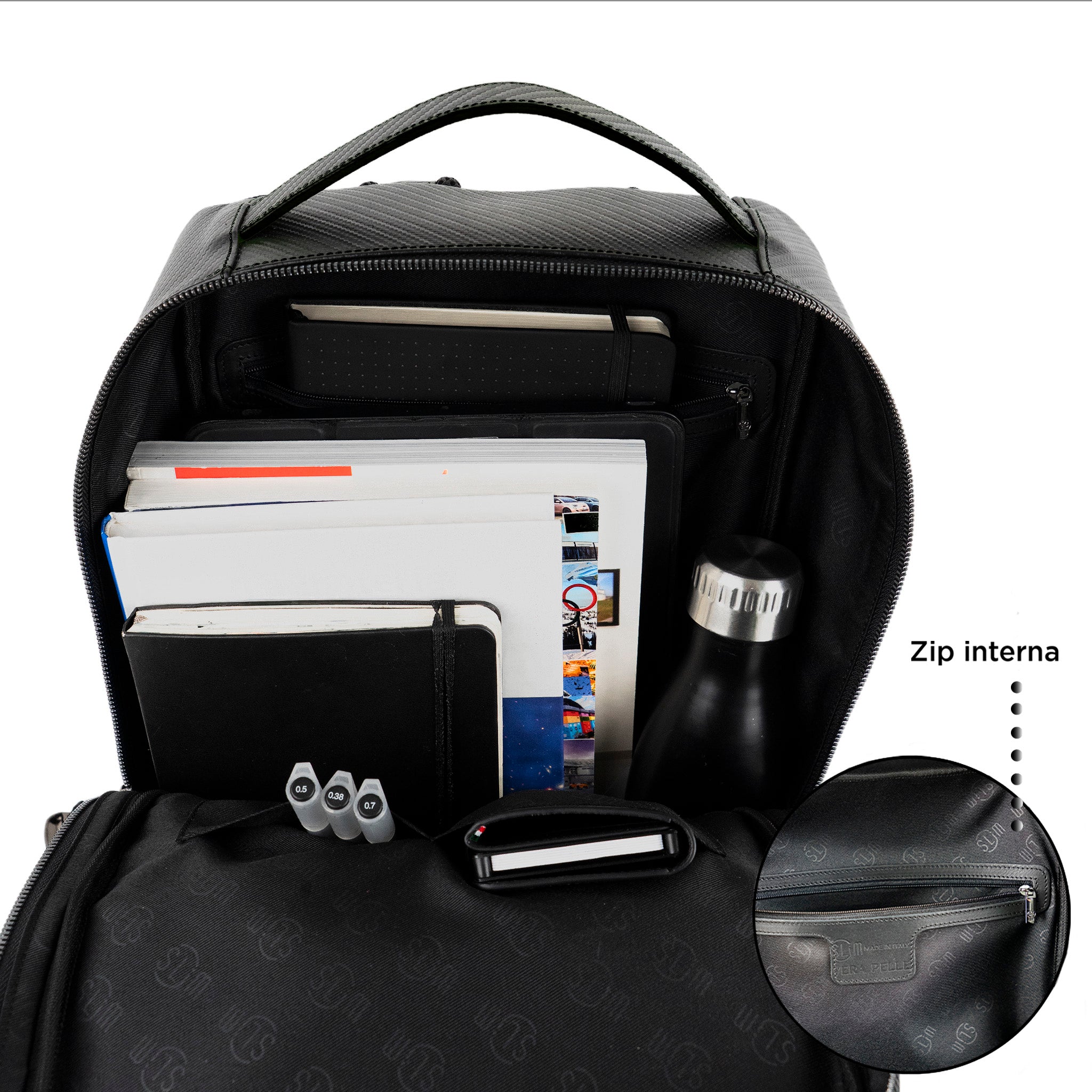 Zaino Medio Vera Pelle Carbon Nero