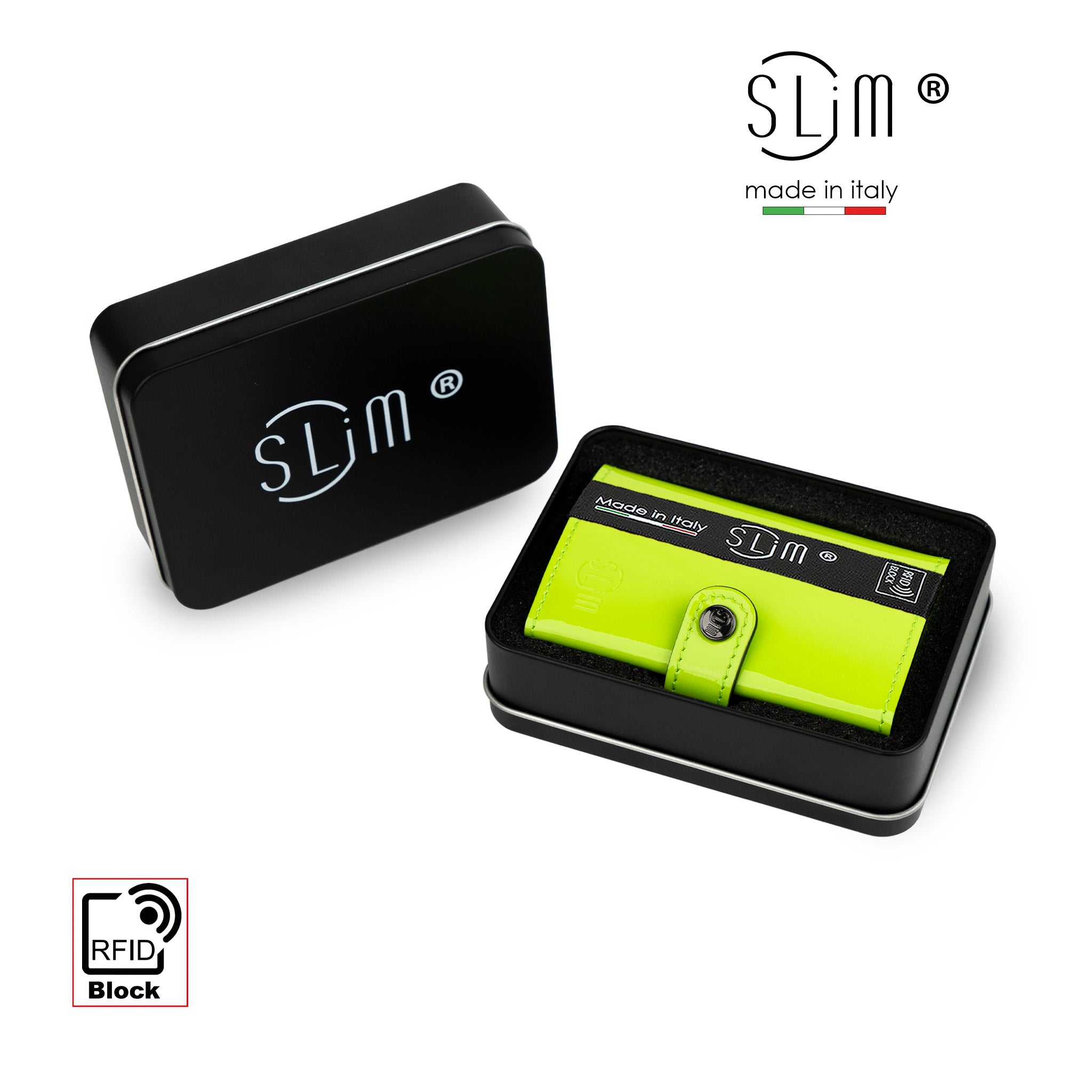 Porta Carte Vera Pelle Specchio Verde Mela con Zip
