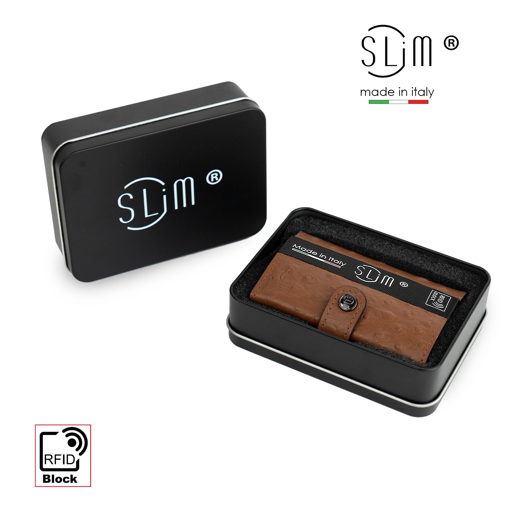SLim®️ Vera Pelle stampa Struzzo Marrone