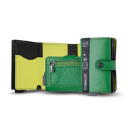 Porta Carte Vera Pelle Bottalato Green con zip porta monete