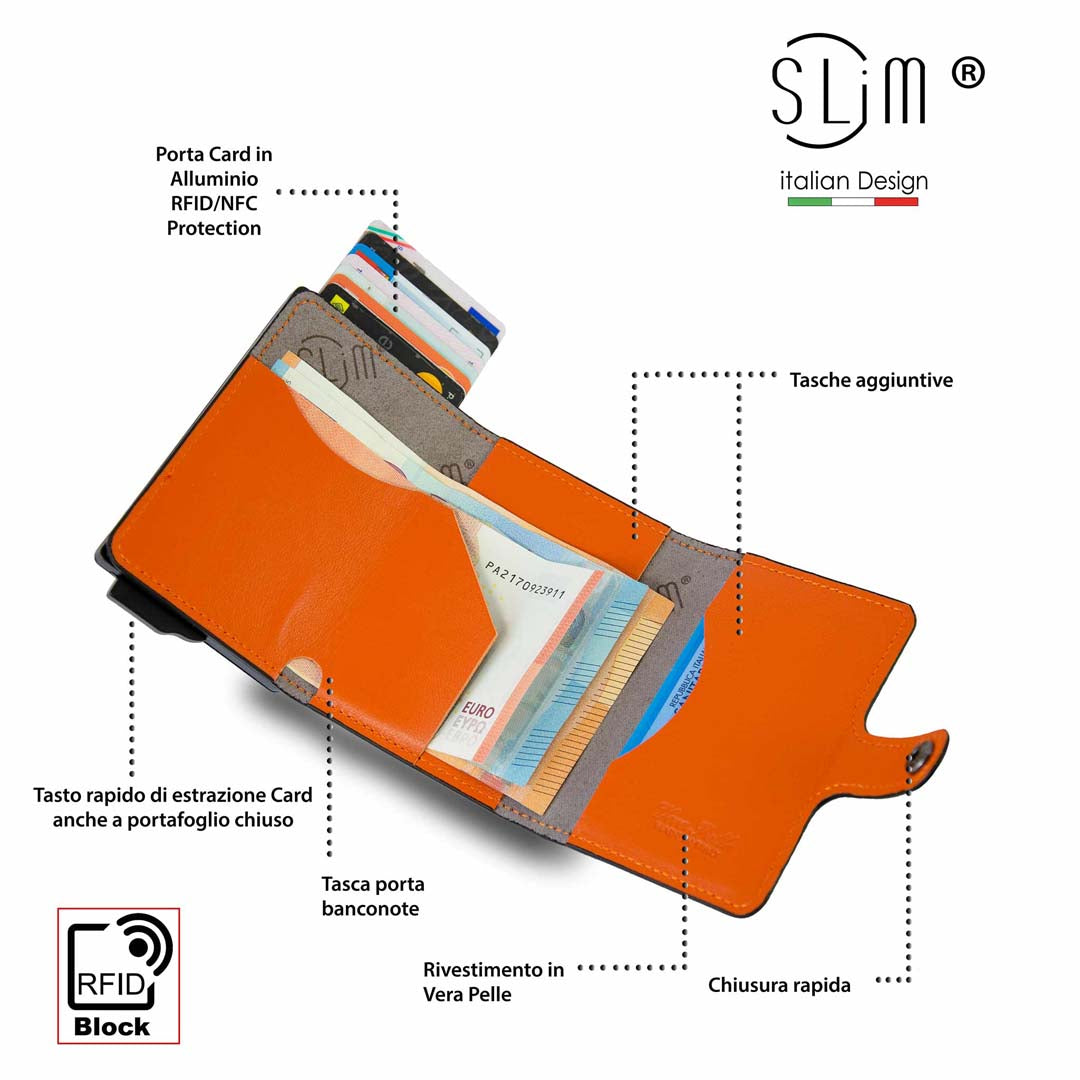 Porta Carte Vera Pelle Testa di Moro e Arancio Senza zip
