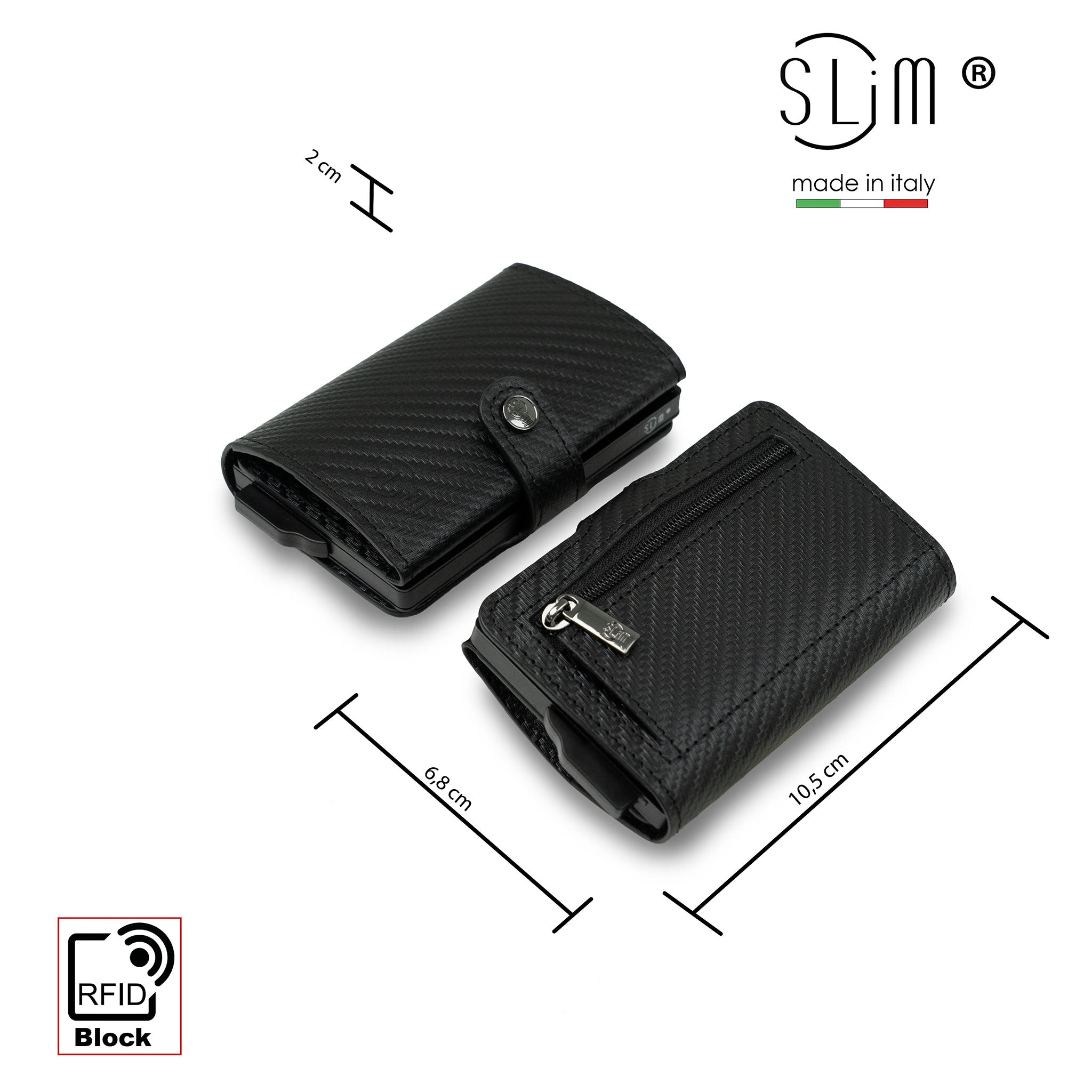 Porta Carte Vera Pelle Carbon Style Nero con zip