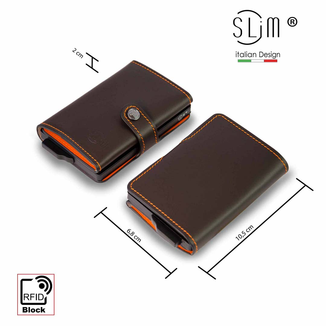 Porta Carte Vera Pelle Testa di Moro e Arancio Senza zip