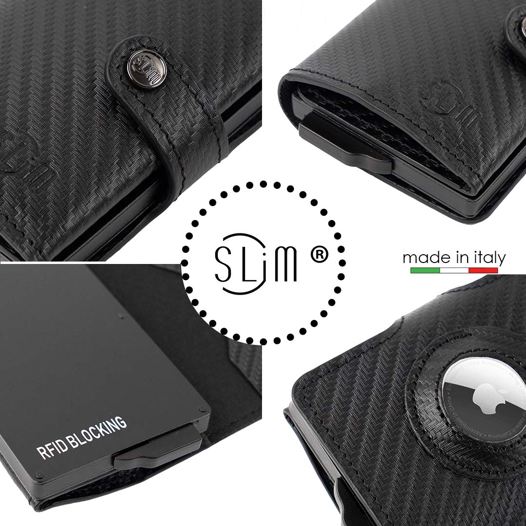 SLim®️ carbon style genuine leather compatible with AirTag*