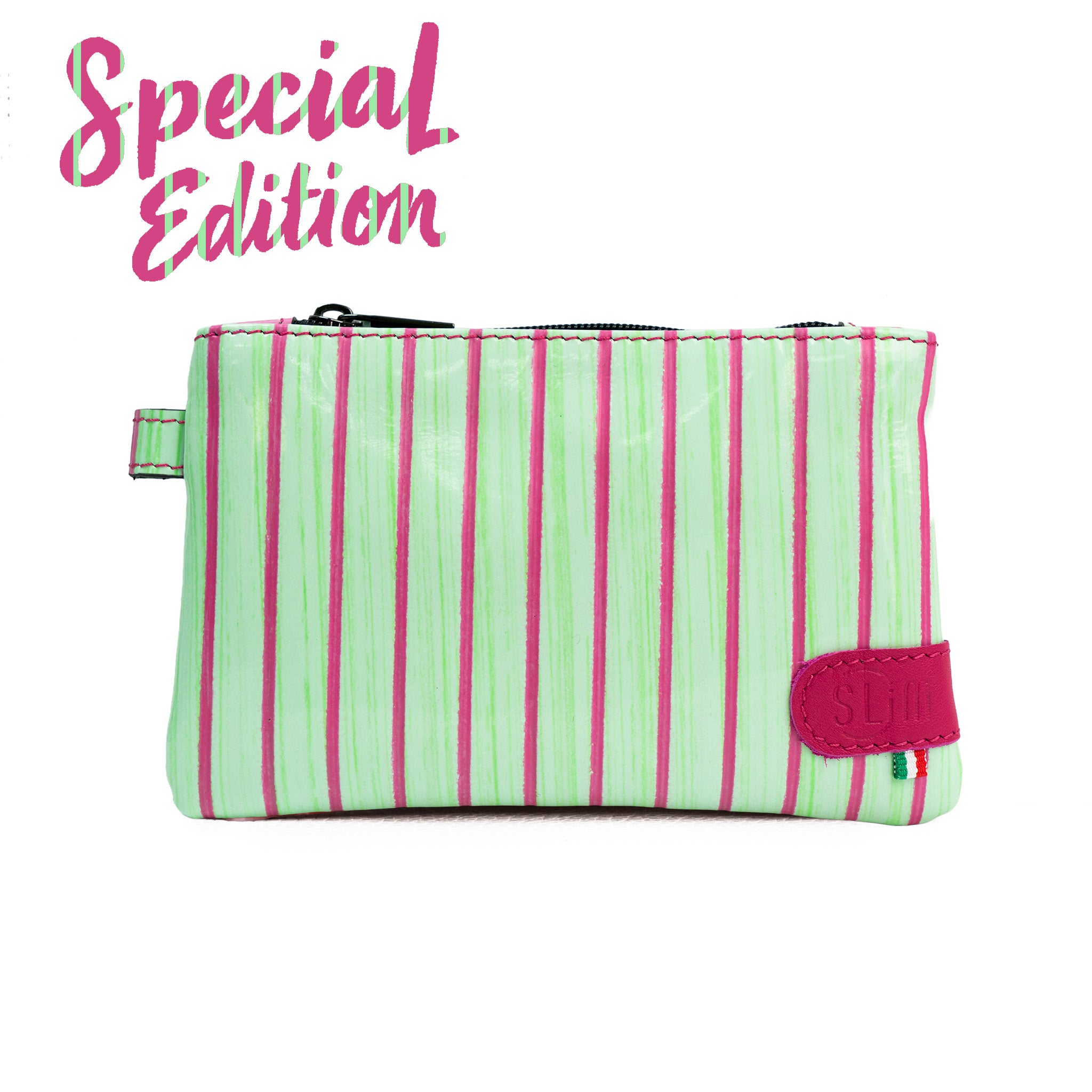 Mini Pochette Vera pelle Lollipop Verde e Fucsia