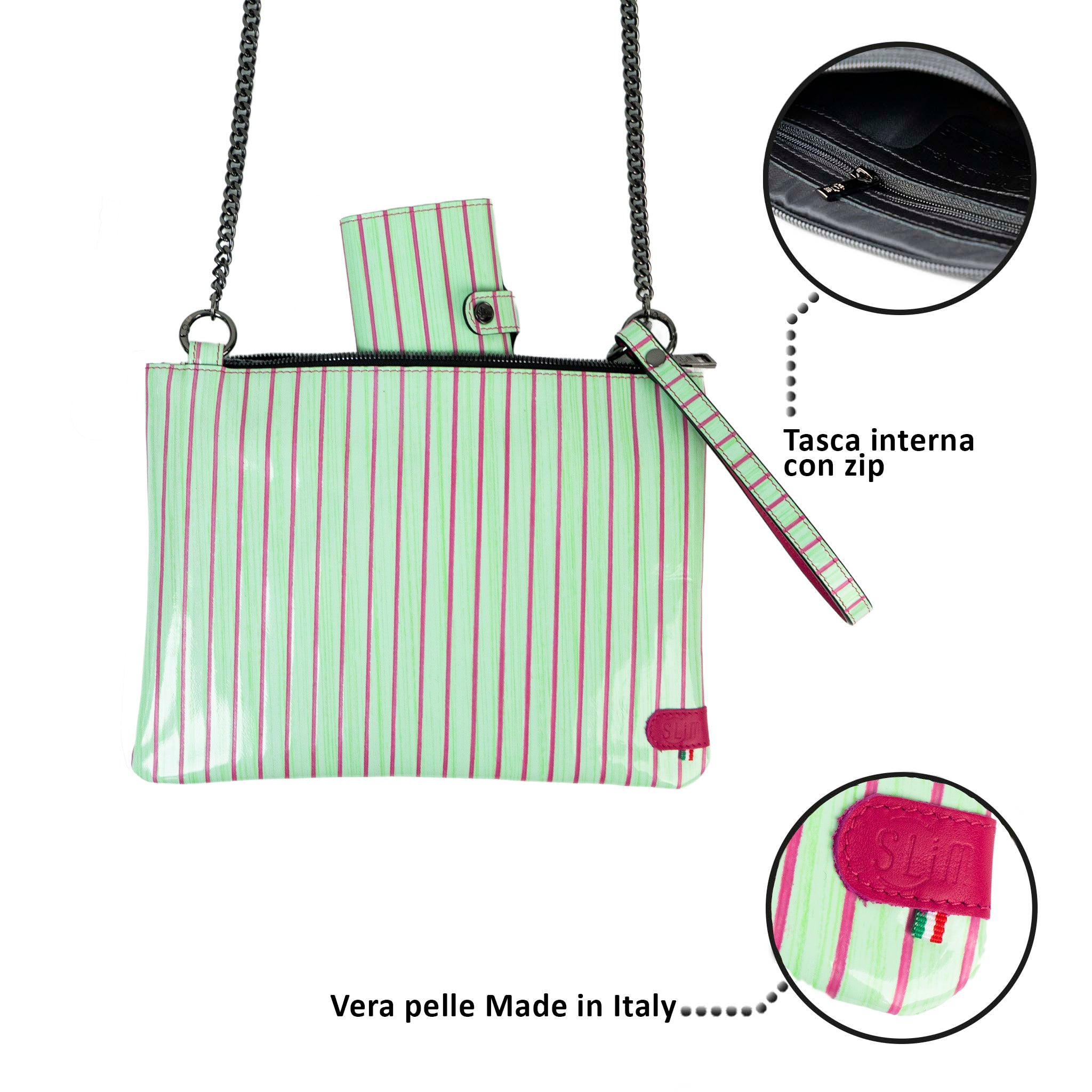 Clutch Bag with Shoulder Strap in Genuine Red Drummed Leather