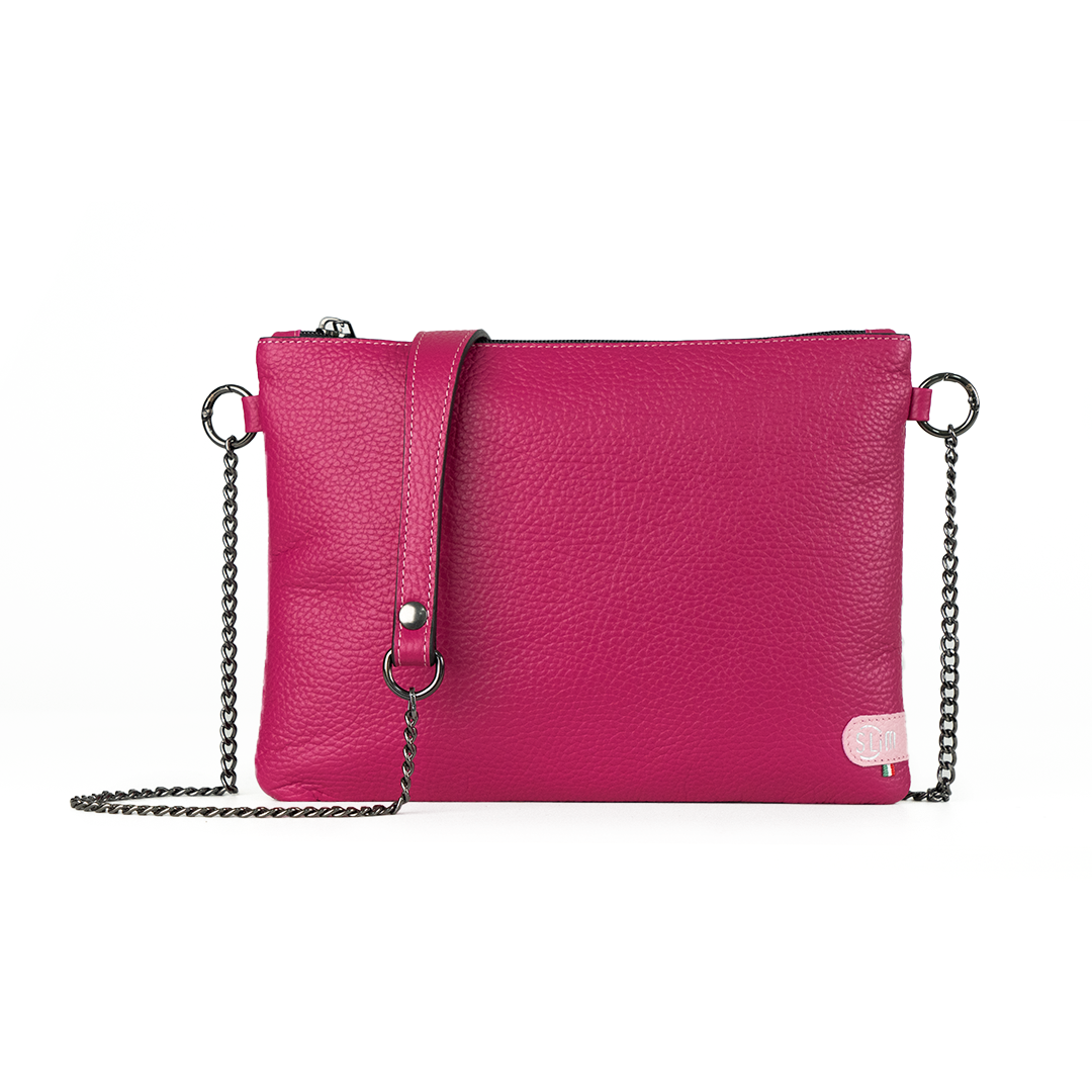 Pochette con Tracolla Vera Pelle Bottalato Fucsia