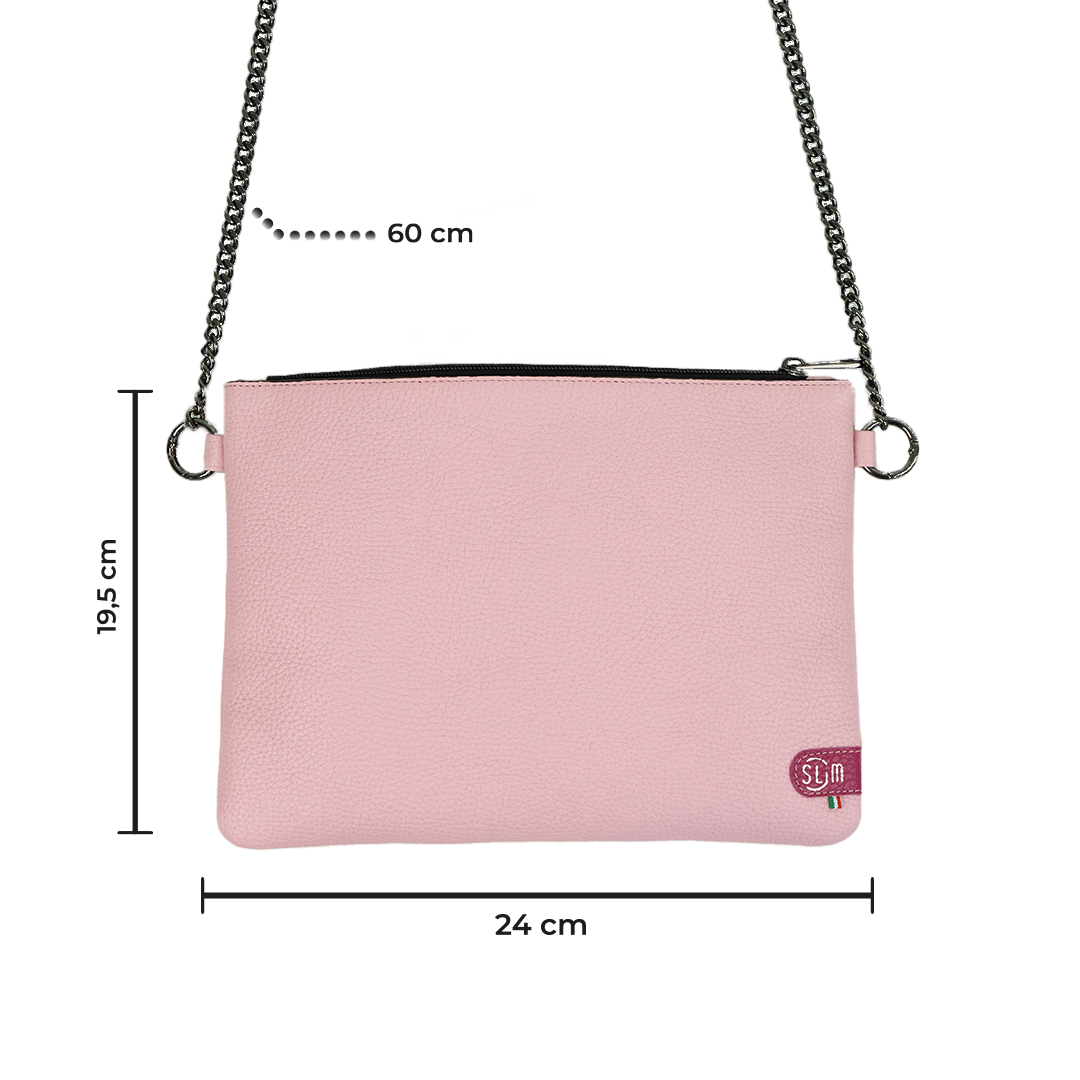 Pochette con Tracolla Vera Pelle Bottalato Rosa