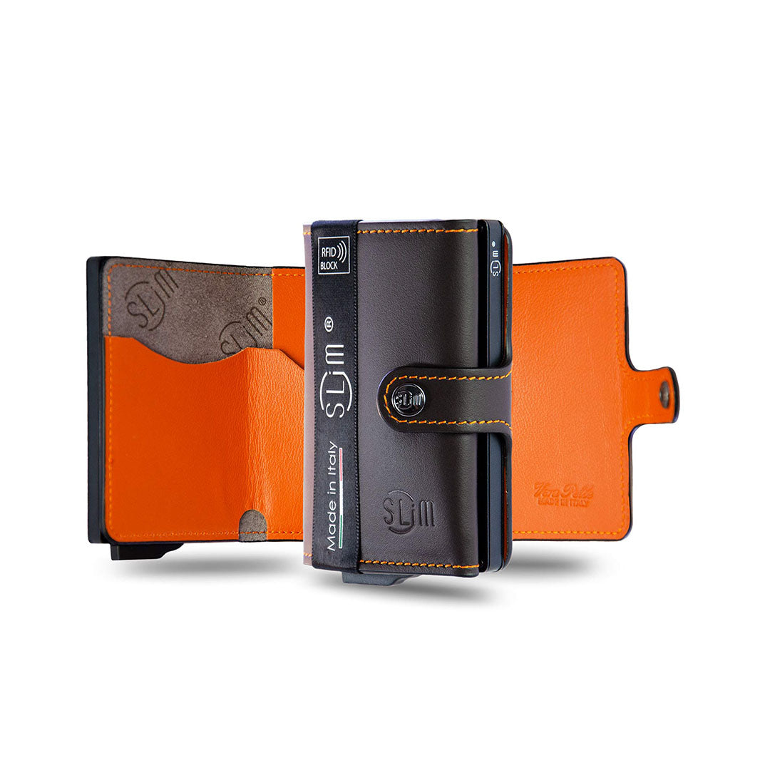 Porta Carte Vera Pelle Testa di Moro e Arancio Senza zip