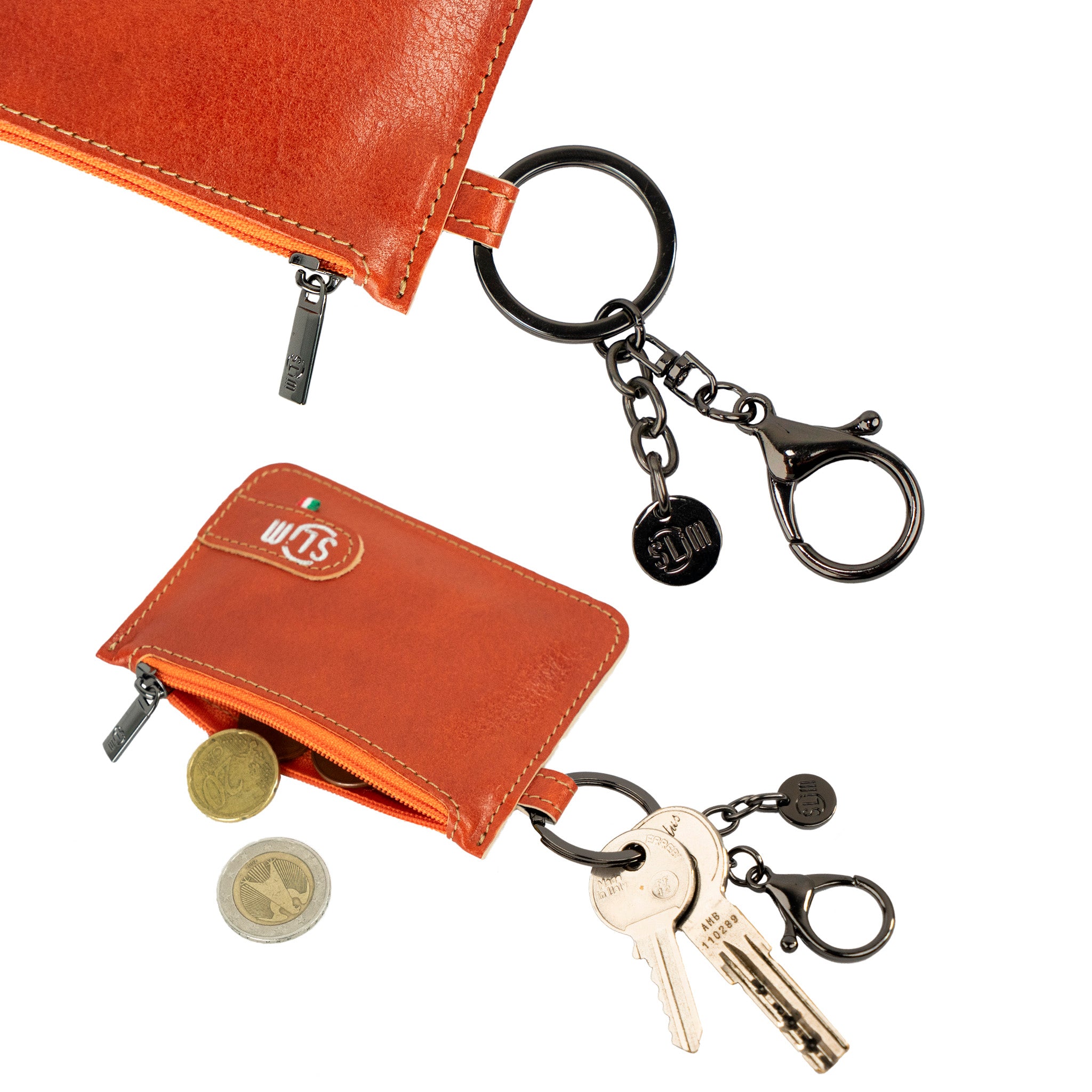 Portachiavi-Portamonete SLim®️ Vera Pelle Vegetale Arancio