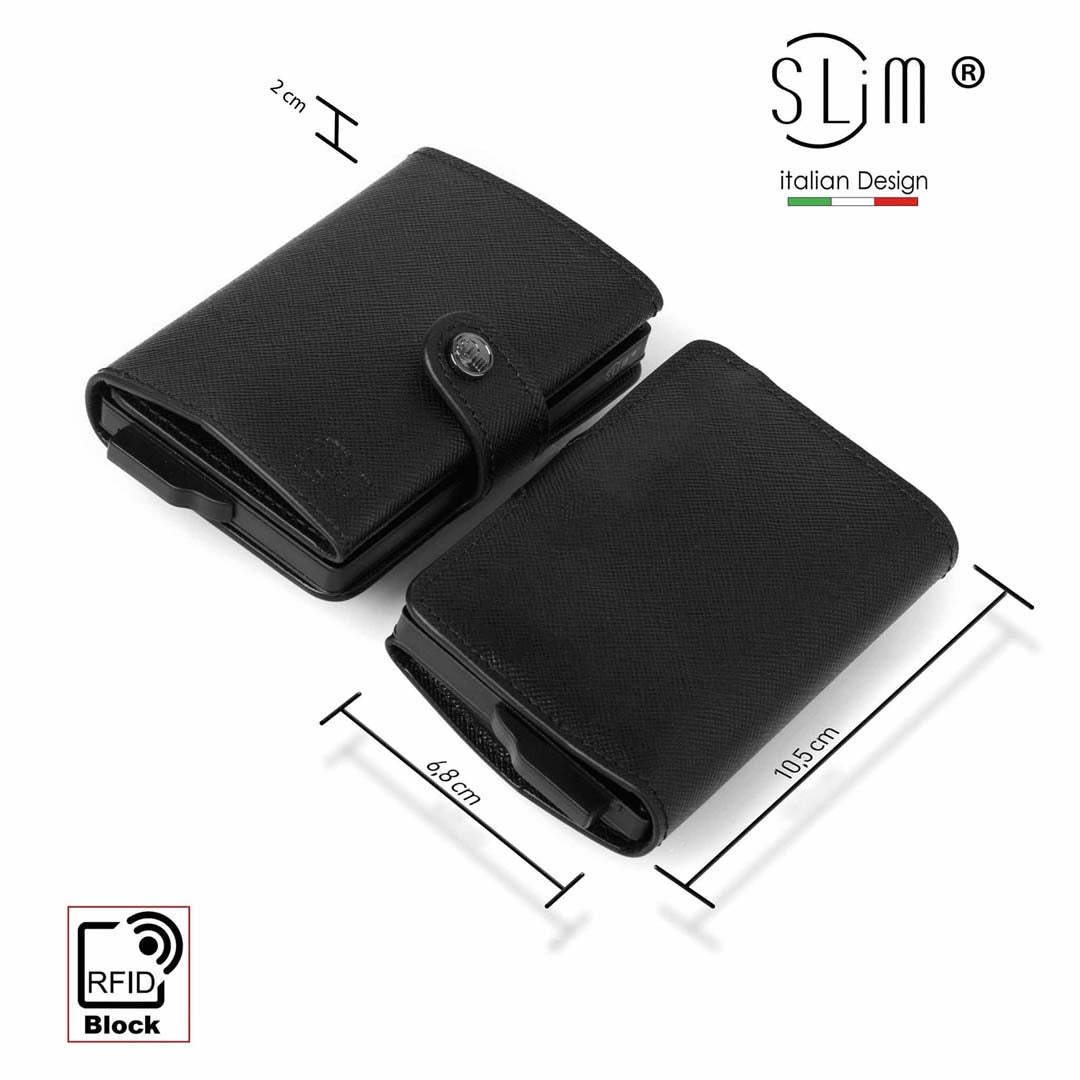 Portacarte Vera Pelle Saffiano Anti Graffio Nero Senza Zip