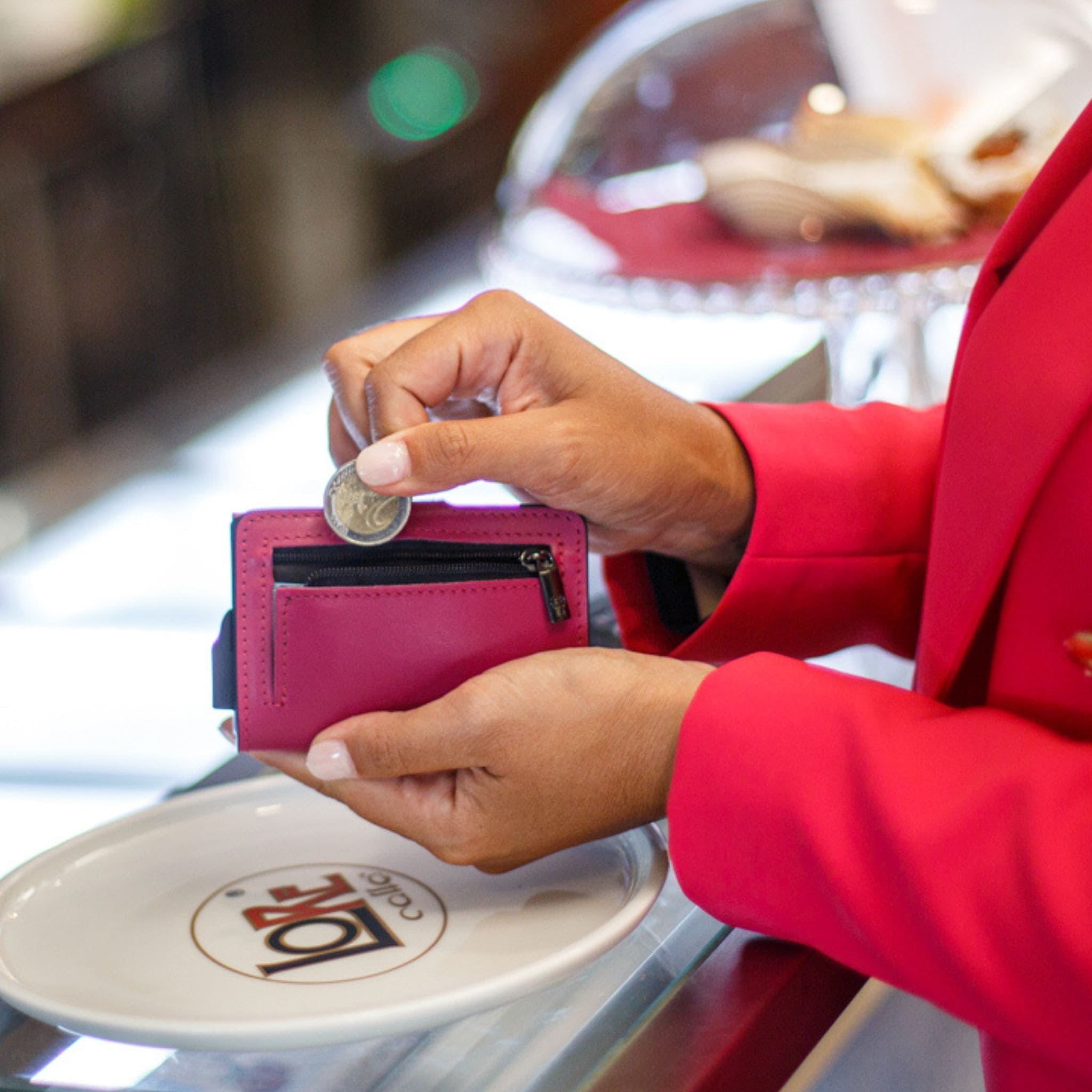 Porta Carte Vera Pelle Fucsia e Azzurro con zip porta monete
