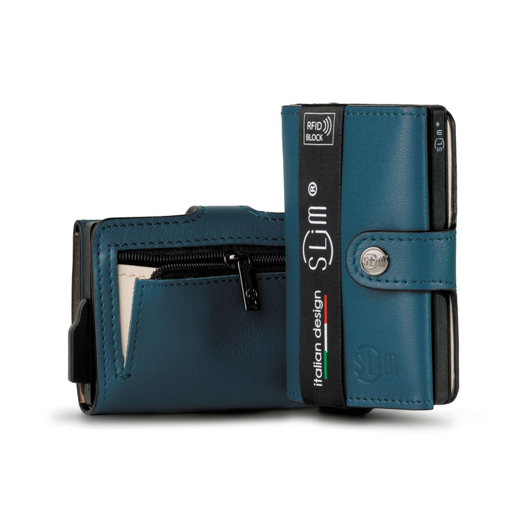 SLim®️ genuine leather blue petroleum multicolour wallet with zip