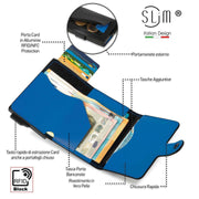 Porta Carte Vera Pelle Nero Blu con zip porta monete